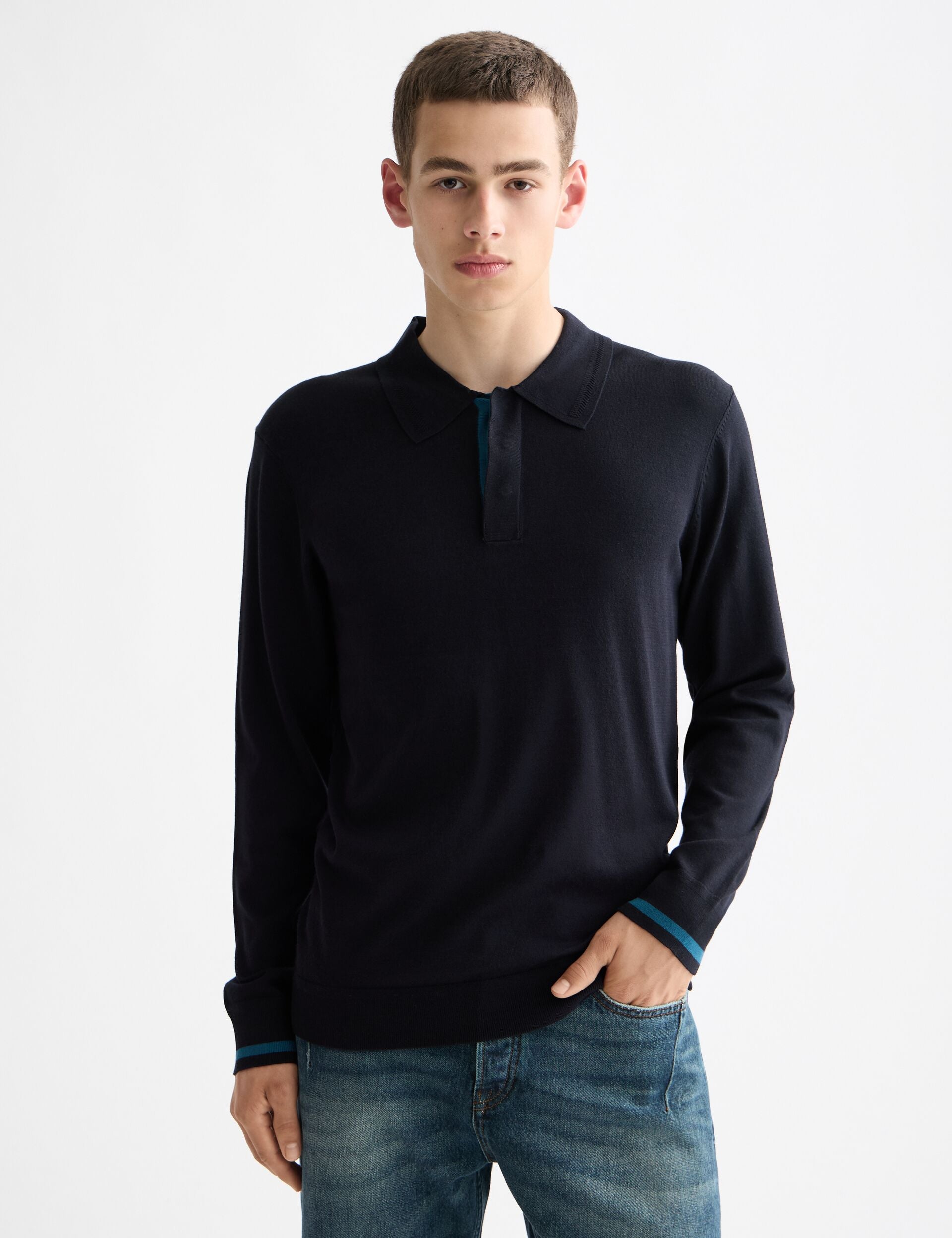 Ecovero Blend Knitted Long Sleeve Polo