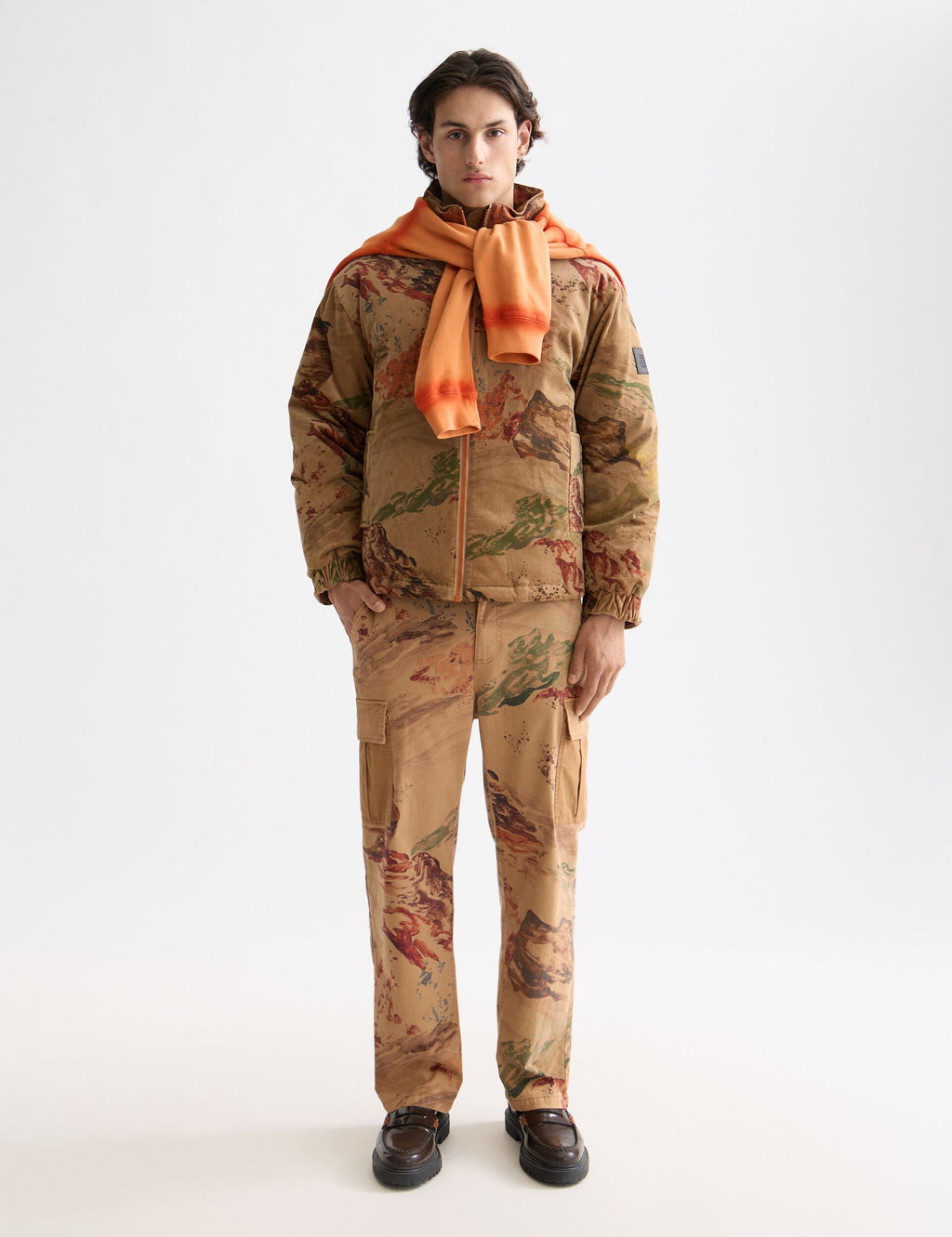 Harper-Printed garment-dyed cotton blend loose tapered cargo