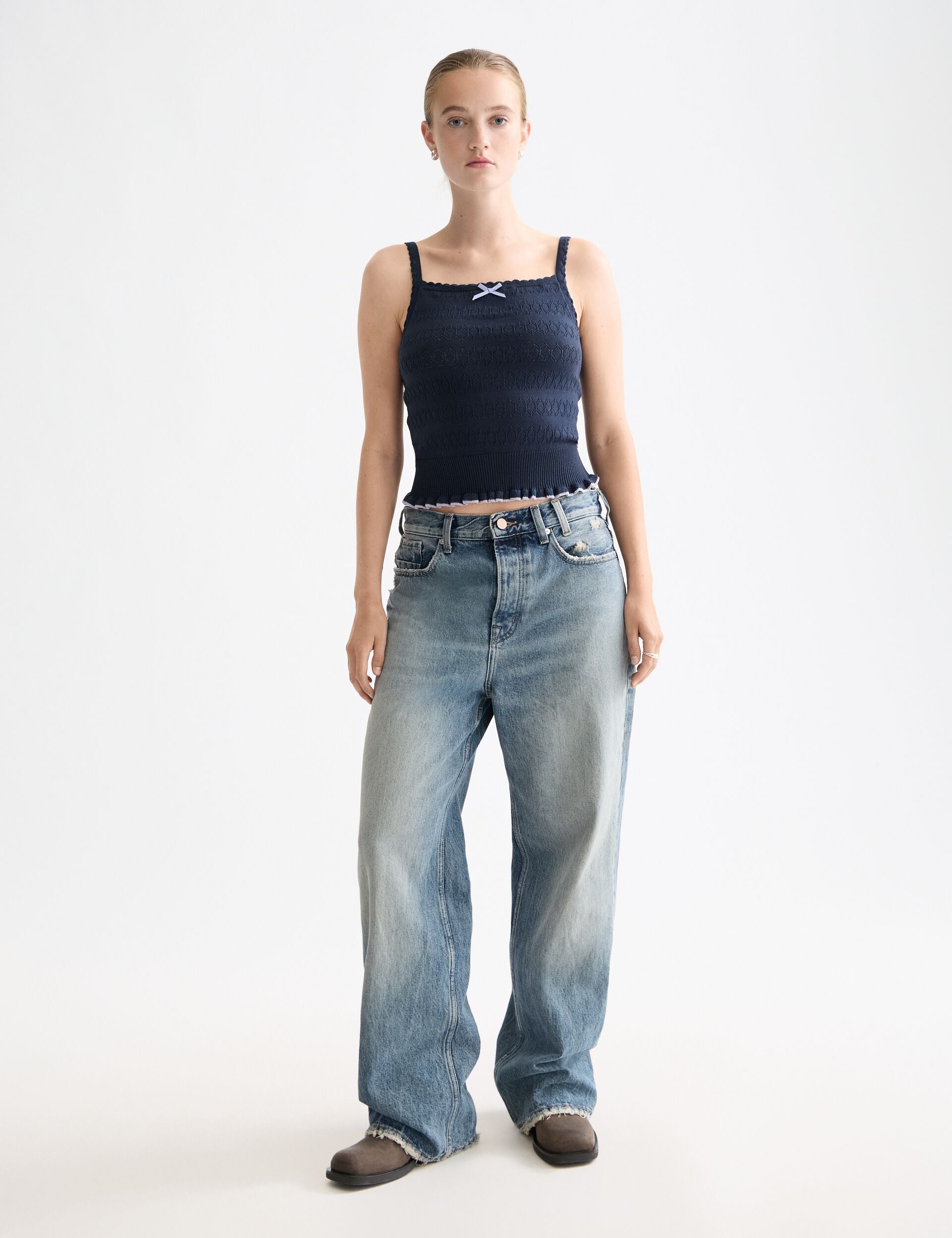 Pointelle knitted tank