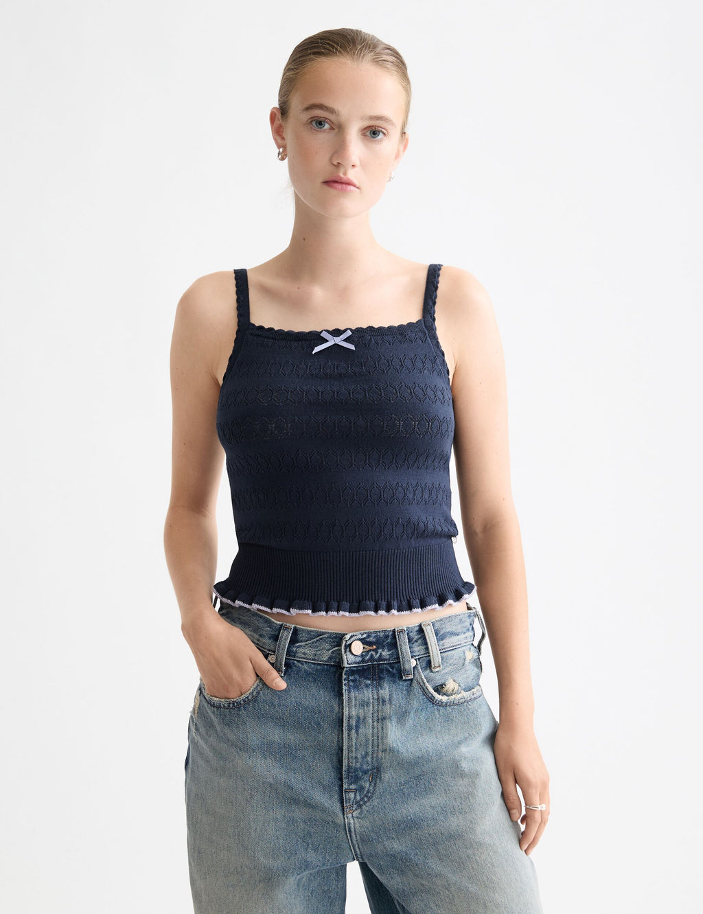 Pointelle knitted tank