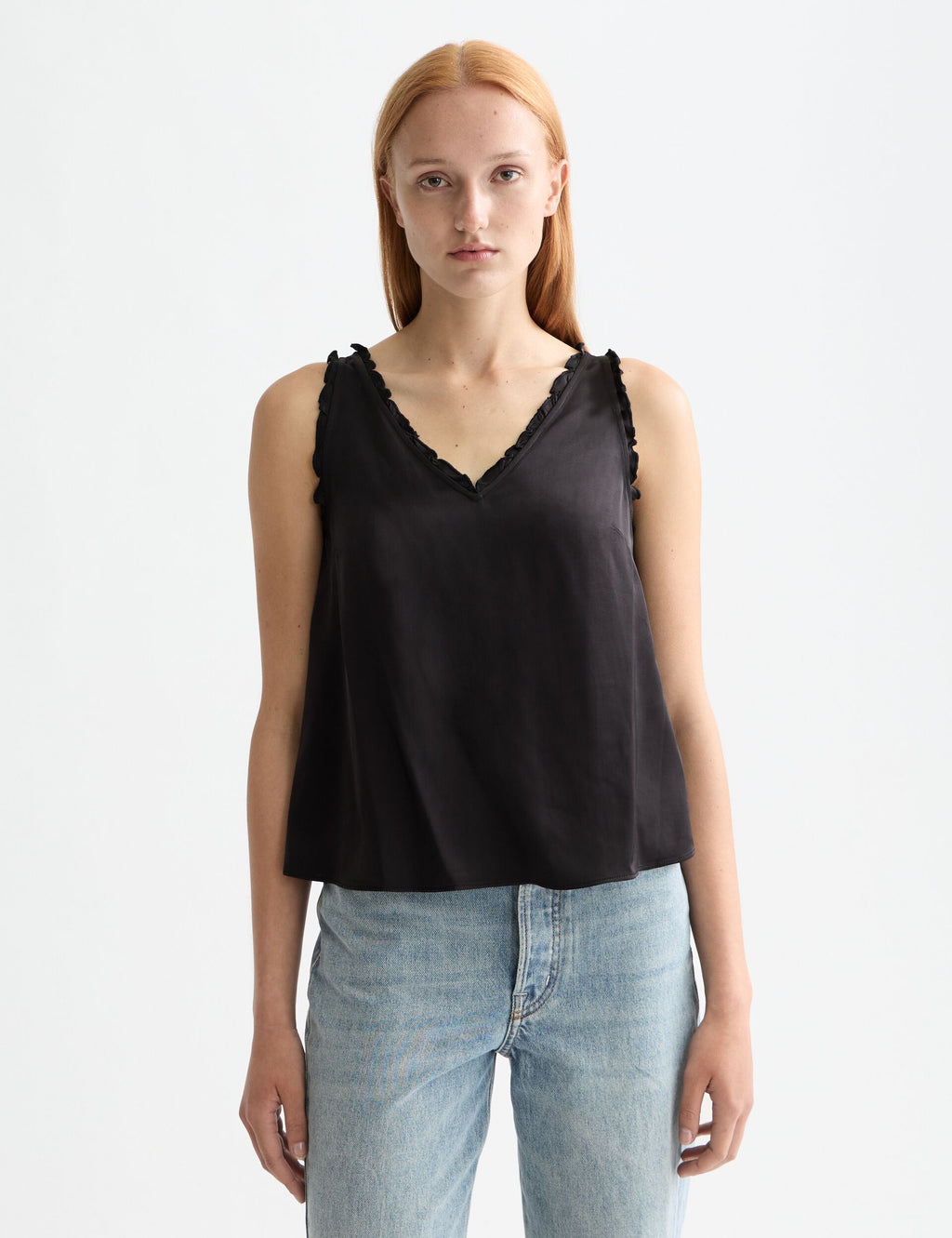 V-neck ruffle tank