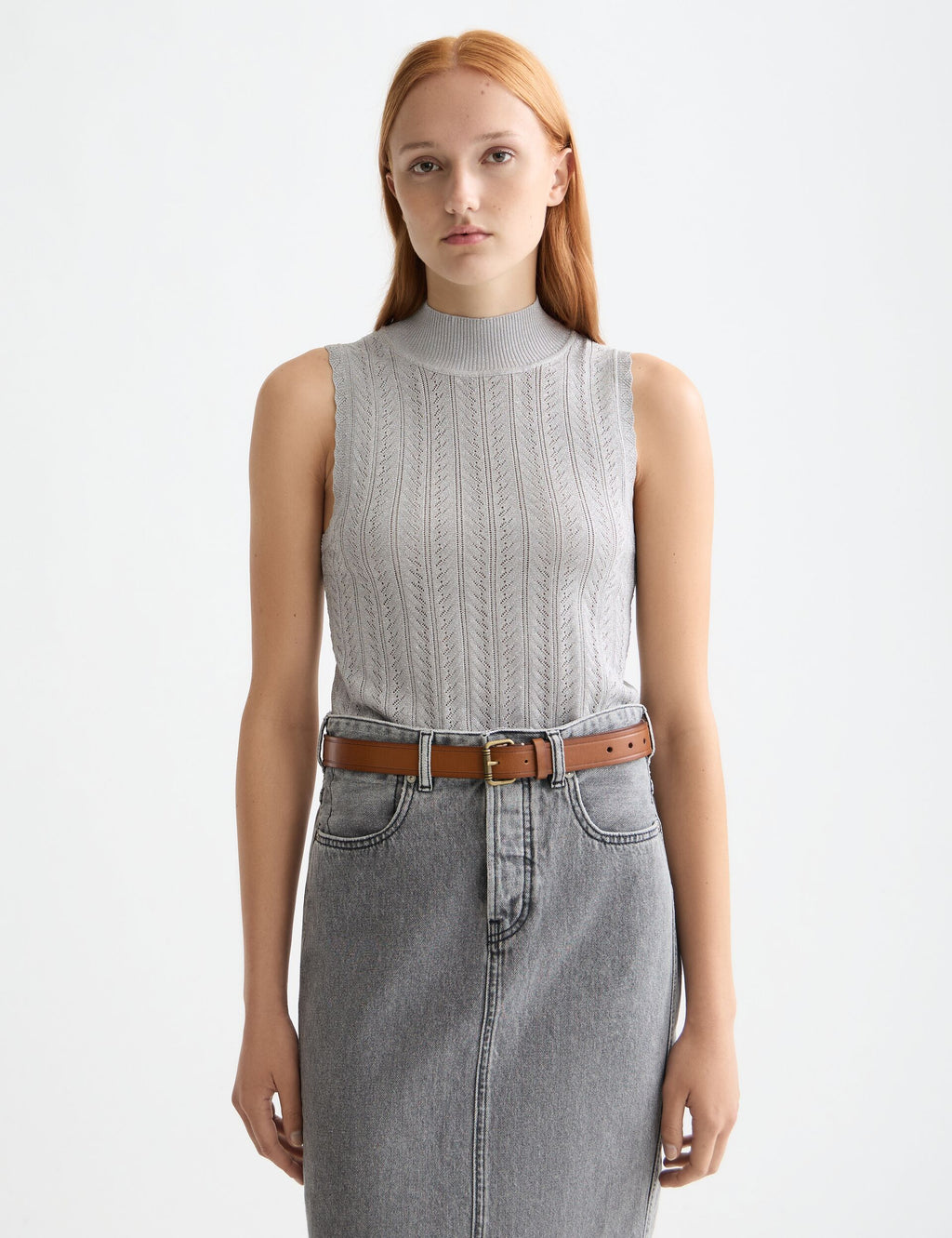 Metallic pointelle knitted tank