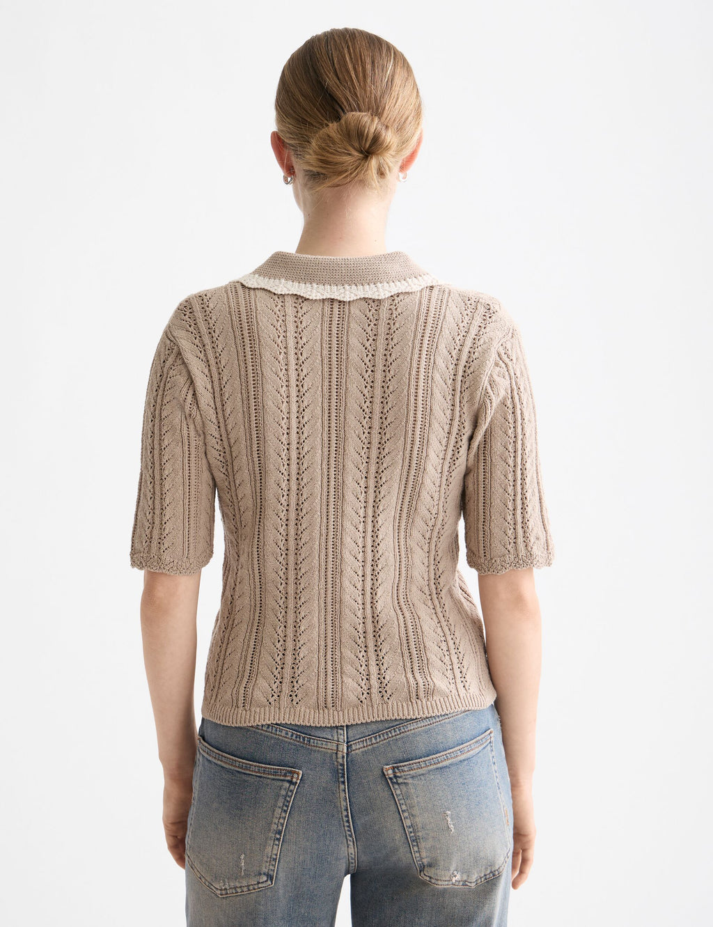 Pointelle collared knitted polo