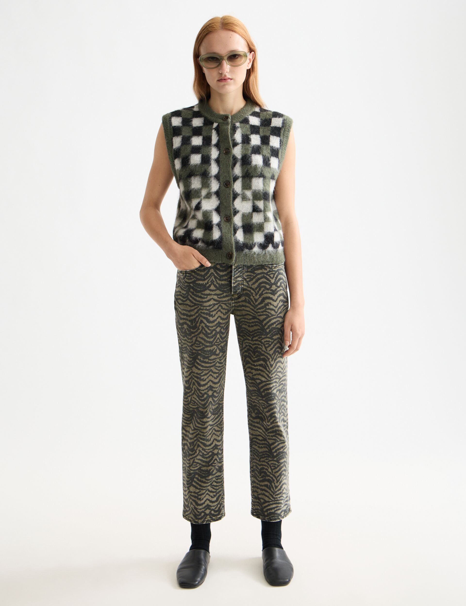 Fuzzy jacquard spencer