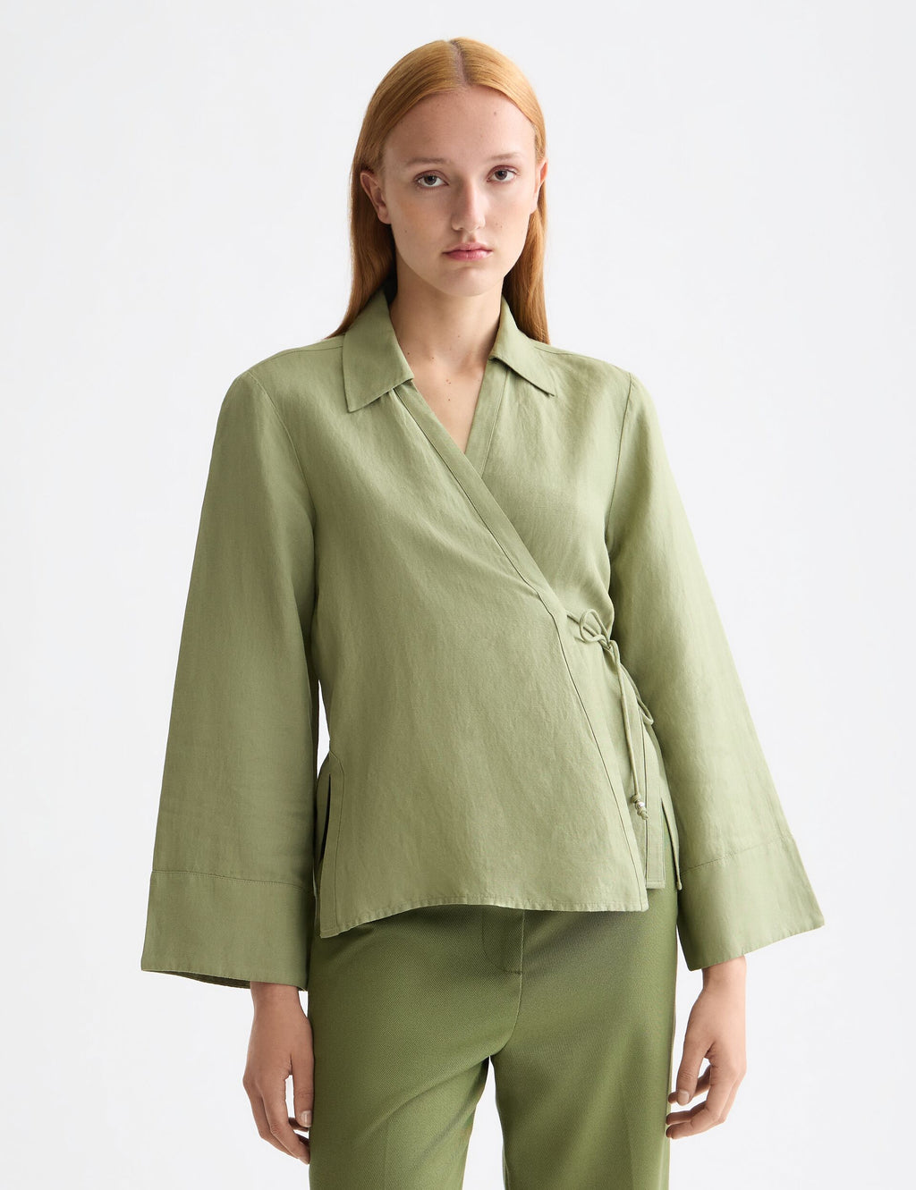 Wrap shirt with tie closure