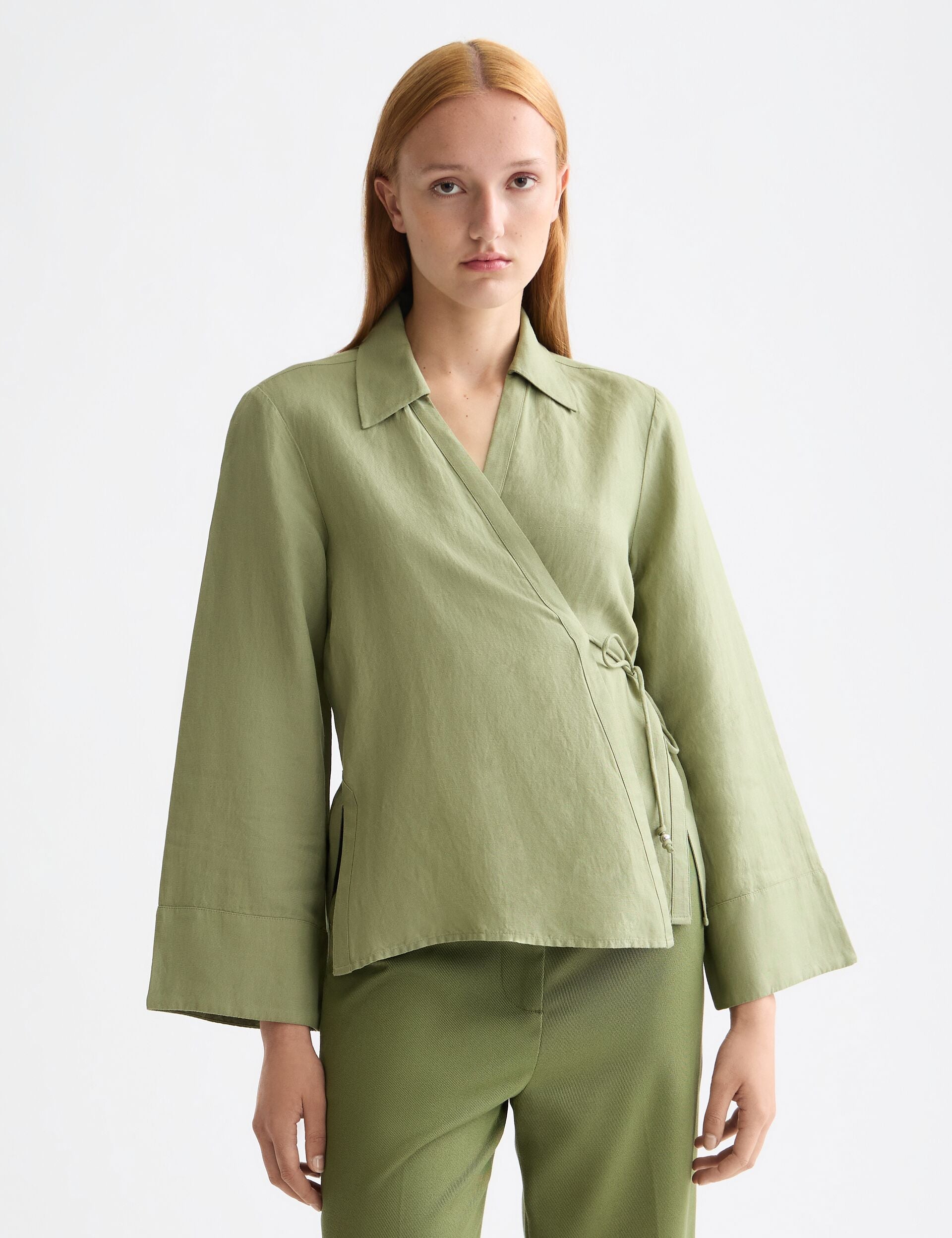 Wrap shirt with tie closure