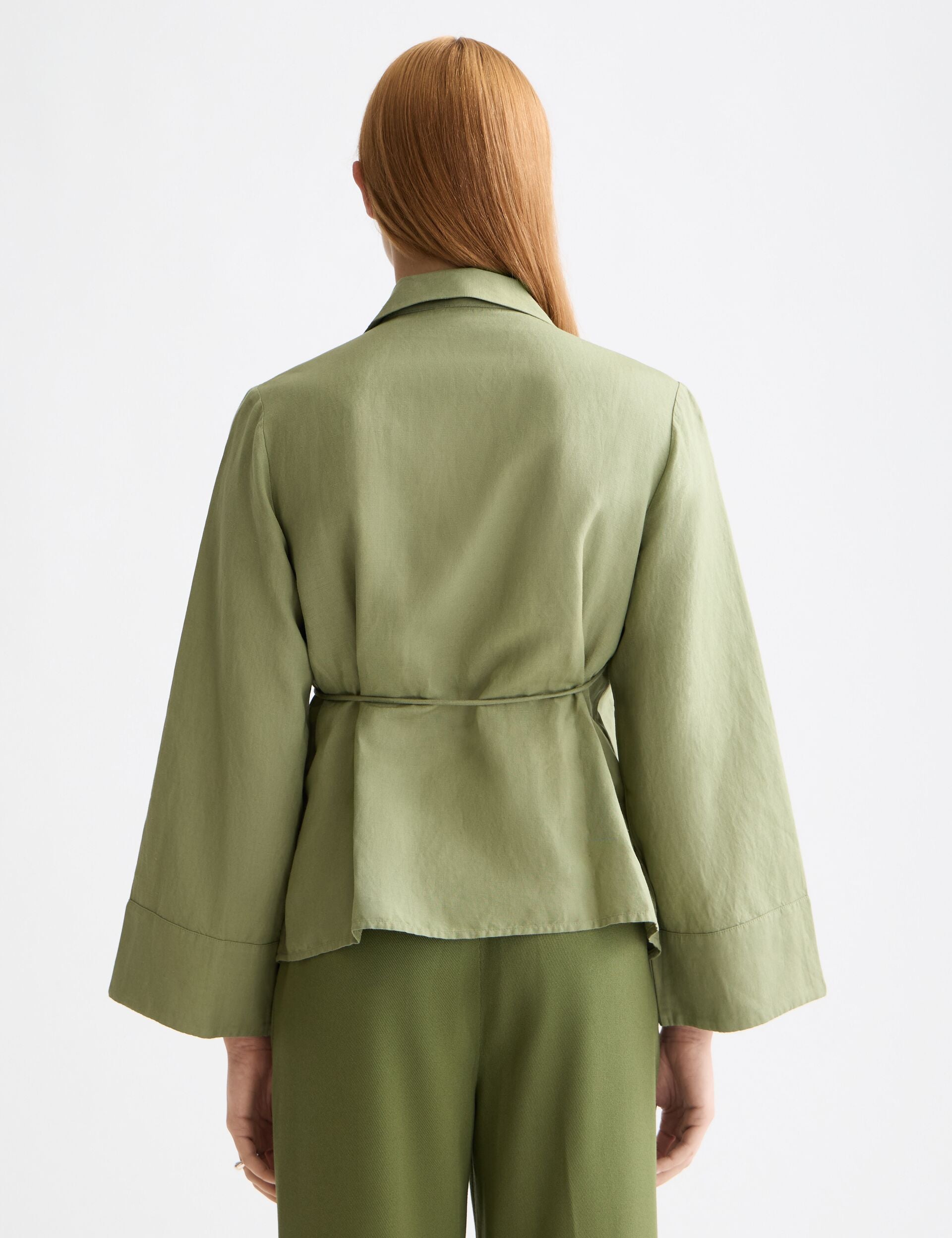 Wrap shirt with tie closure