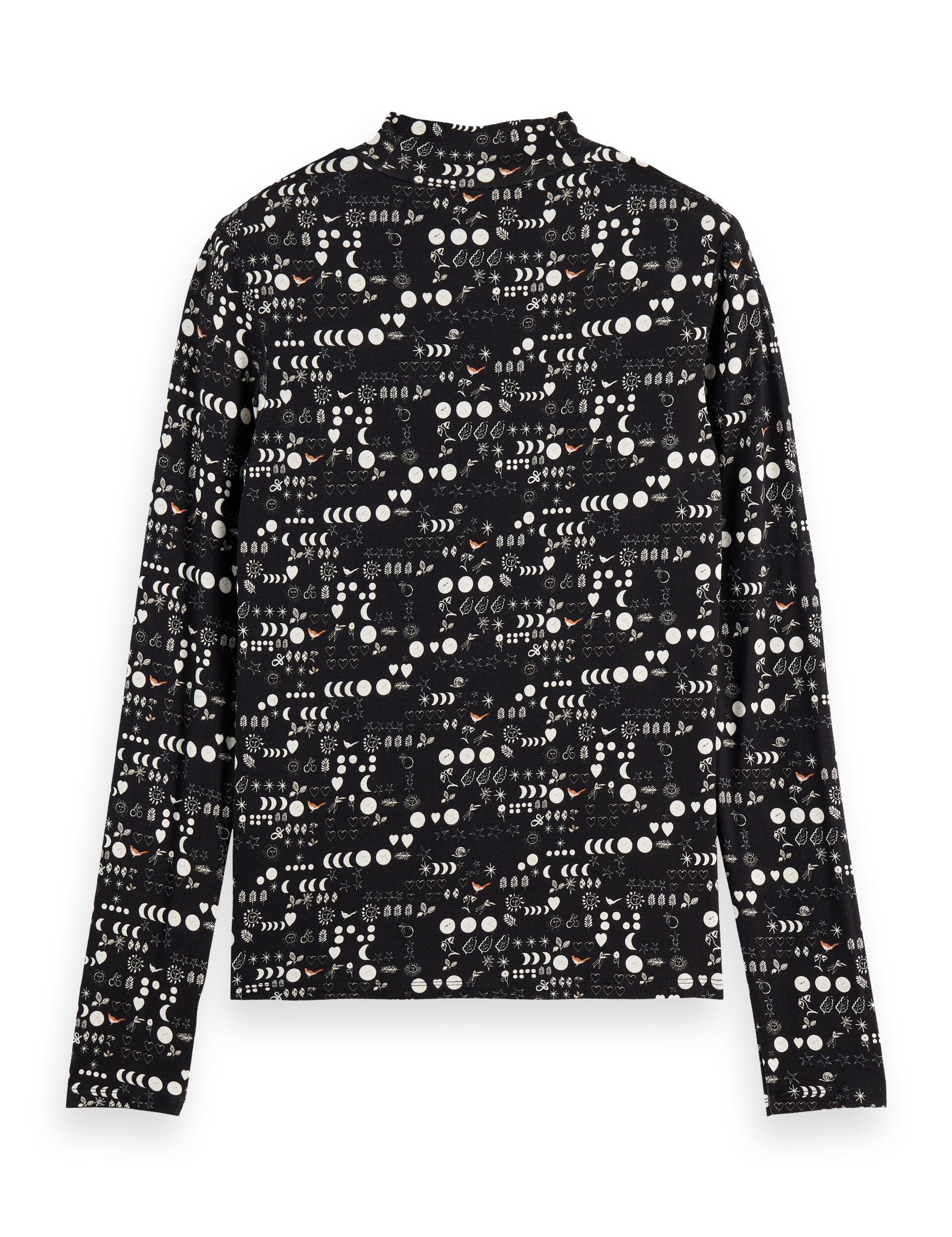 All over printed mock neck long sleeve T-shirt