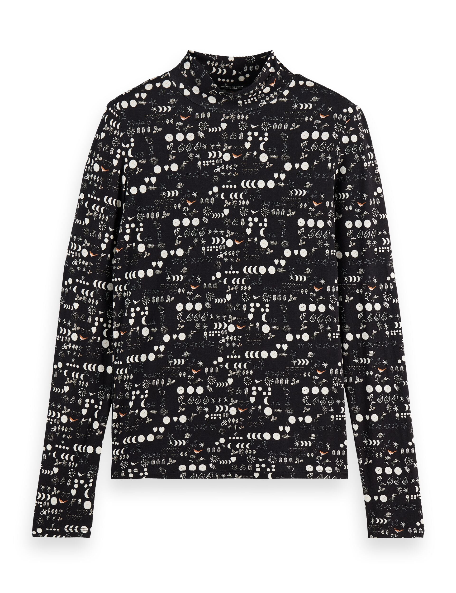 All over printed mock neck long sleeve T-shirt