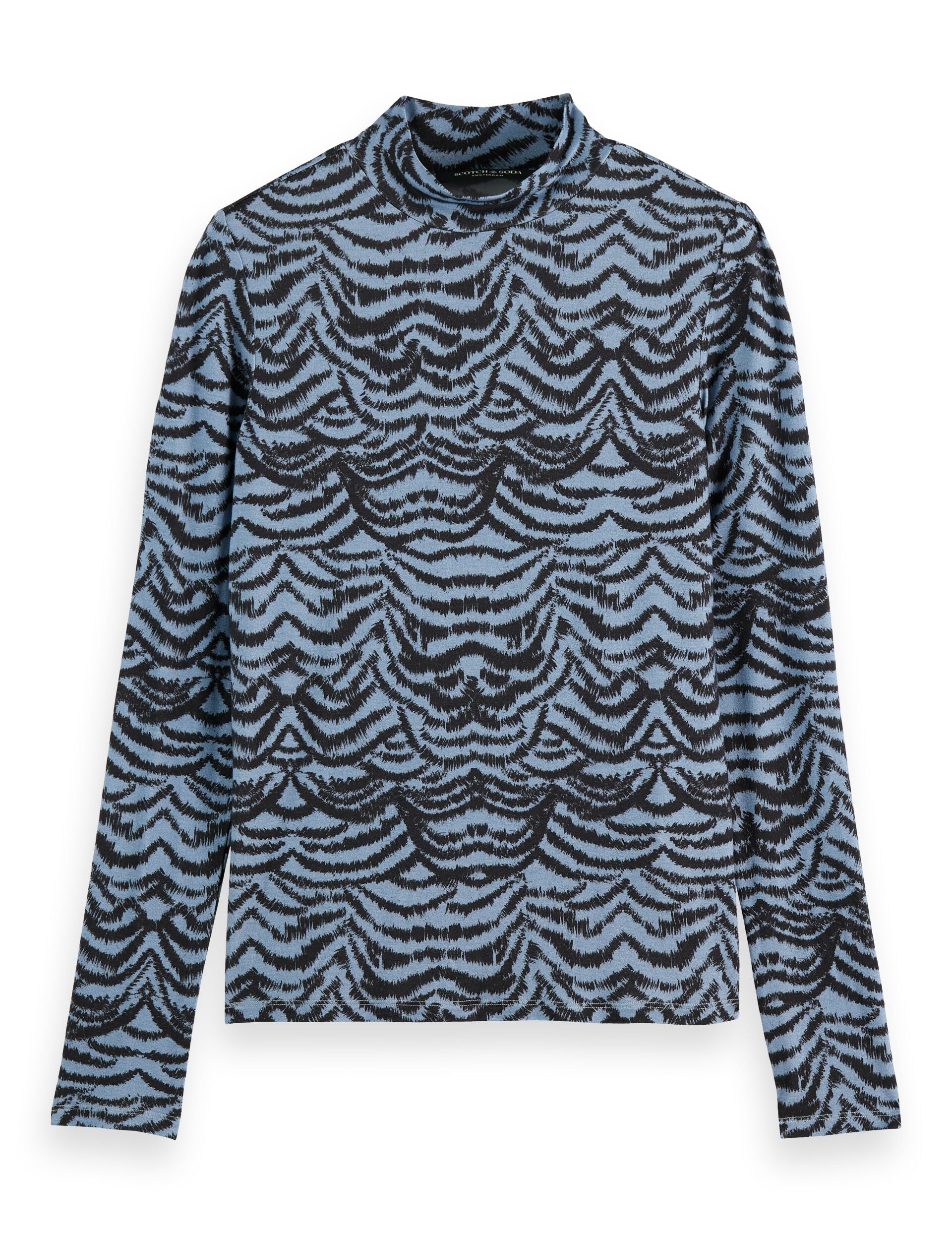 All over printed mock neck long sleeve T-shirt