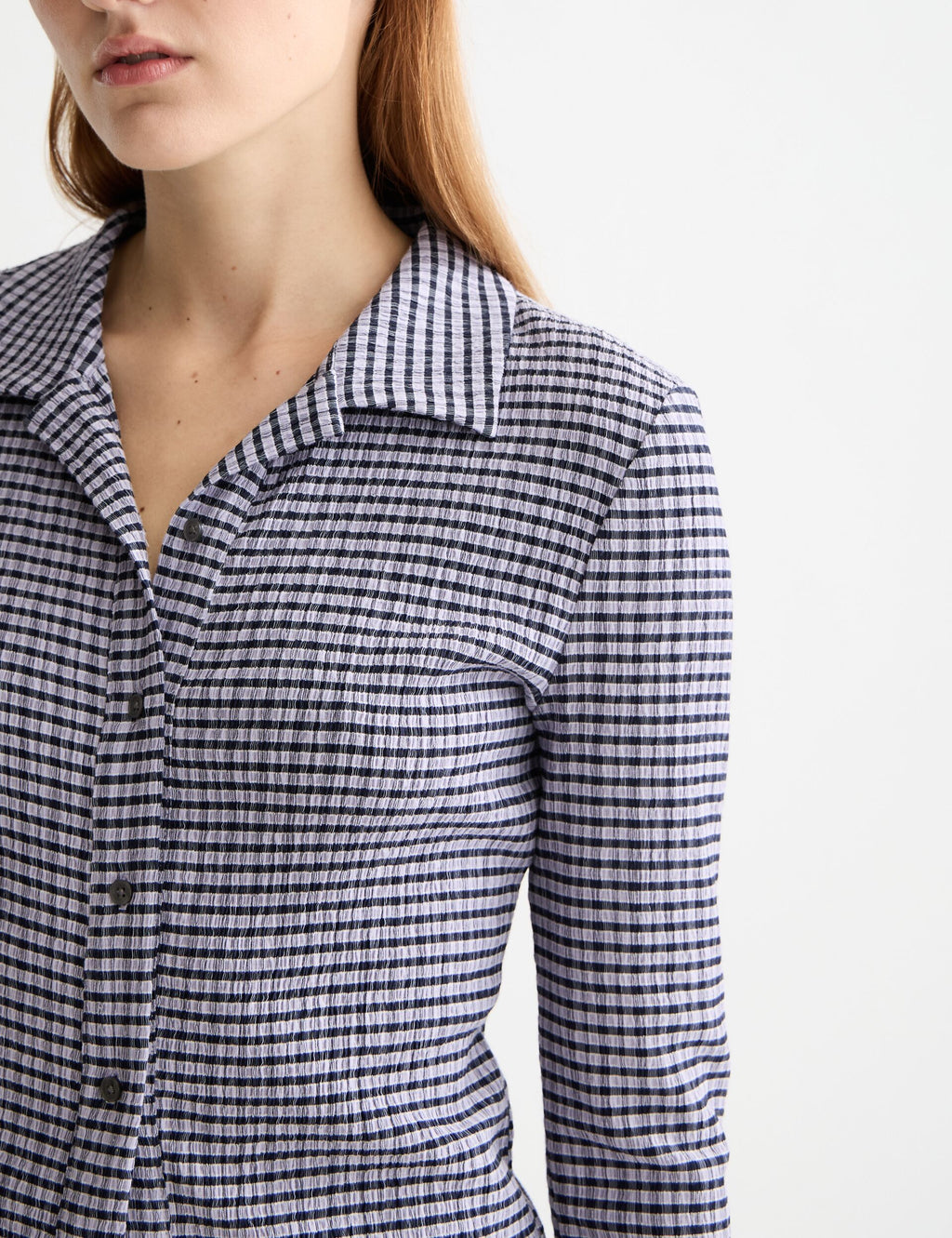 Structured gingham button up long sleeve T-shirt