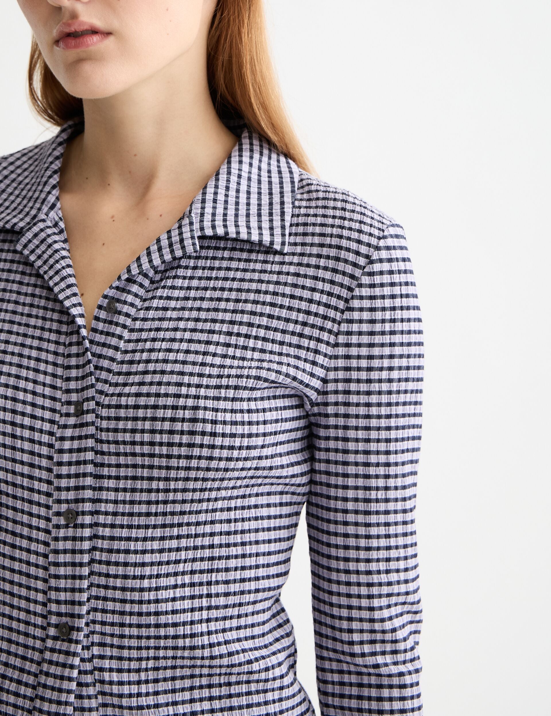 Structured gingham button up long sleeve T-shirt