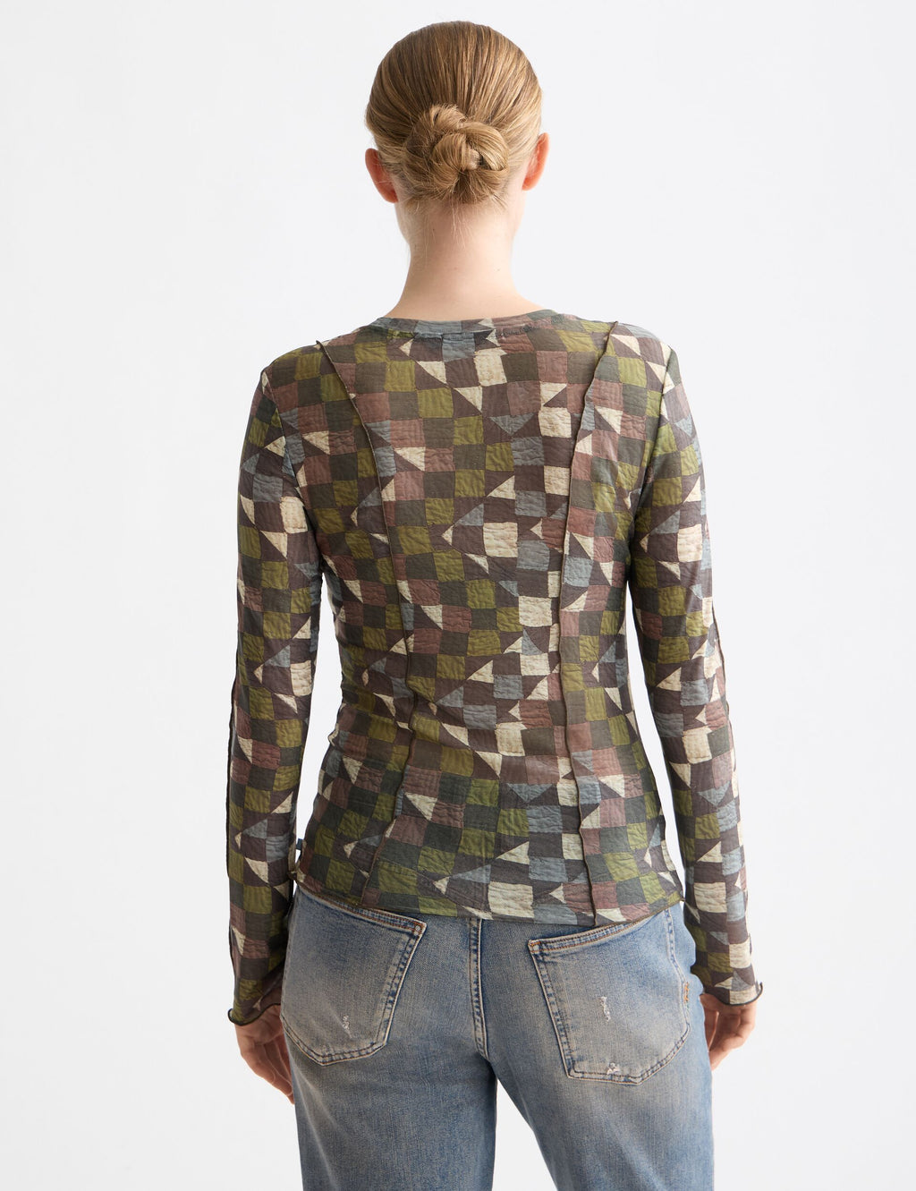 All over printed mesh long sleeve T-shirt