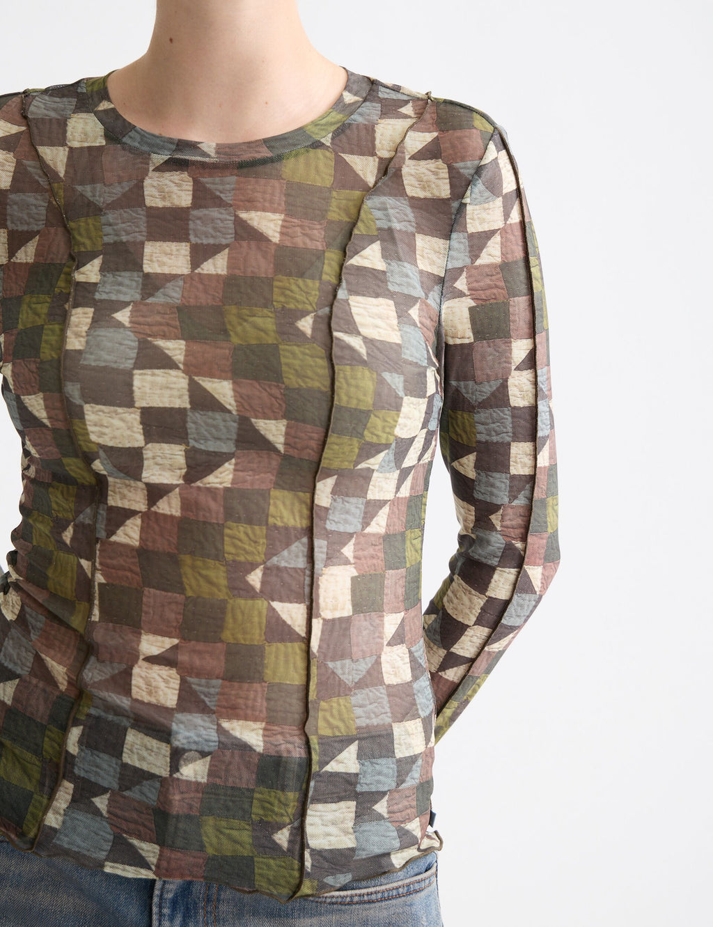 All over printed mesh long sleeve T-shirt