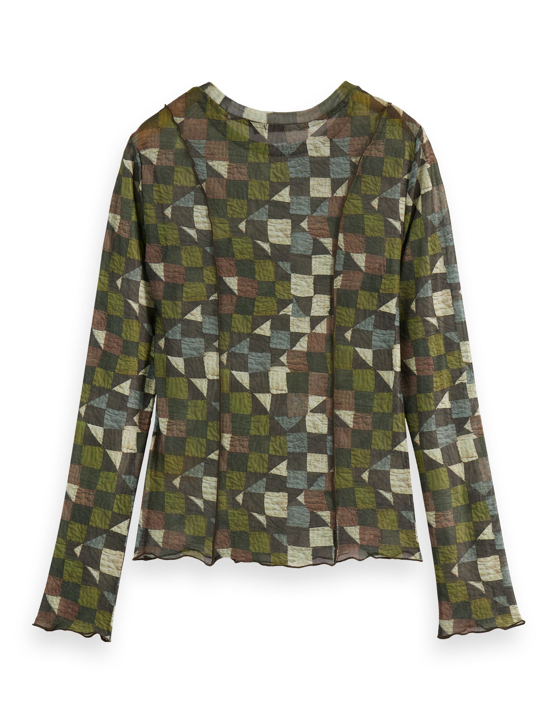 All over printed mesh long sleeve T-shirt