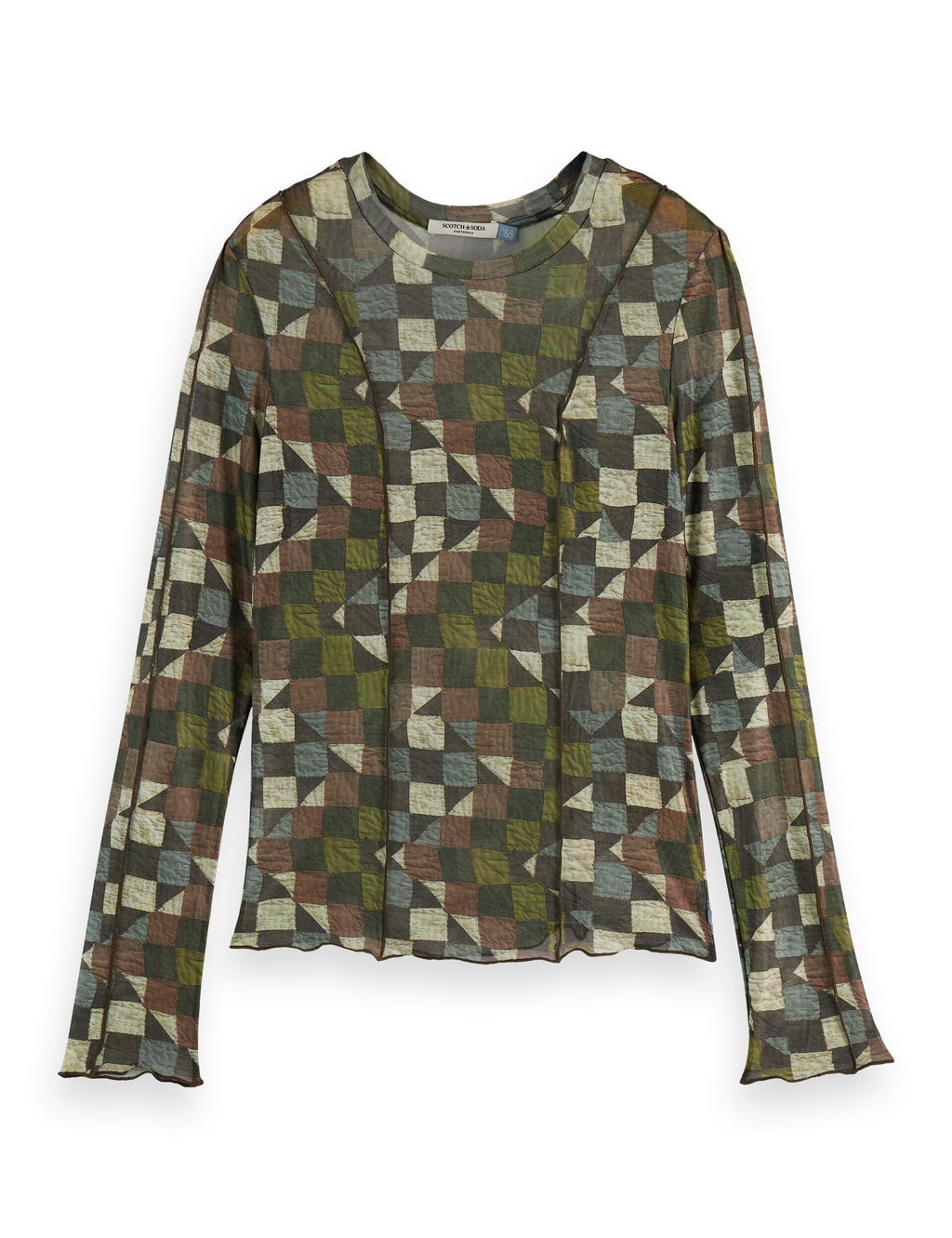 All over printed mesh long sleeve T-shirt