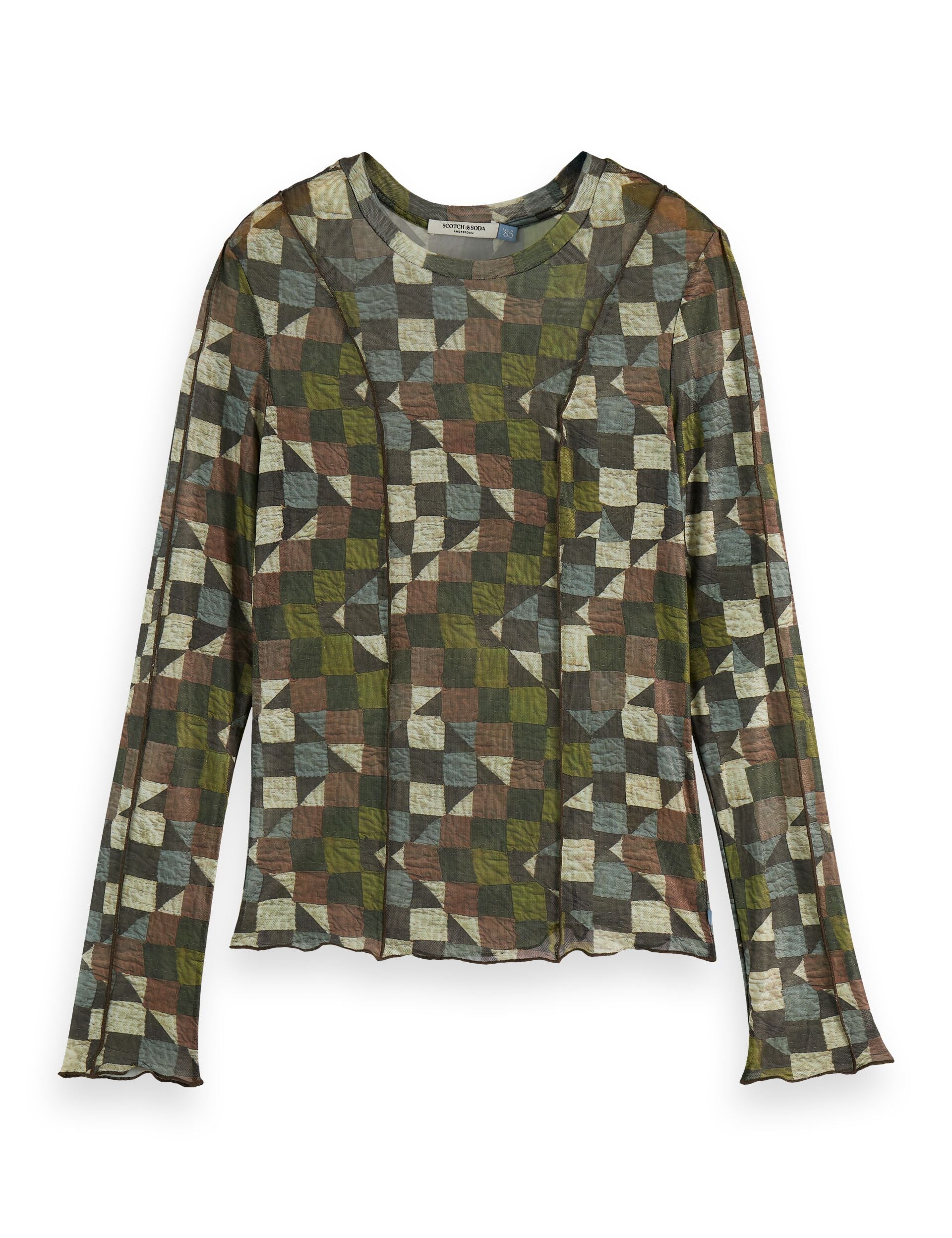 All over printed mesh long sleeve T-shirt