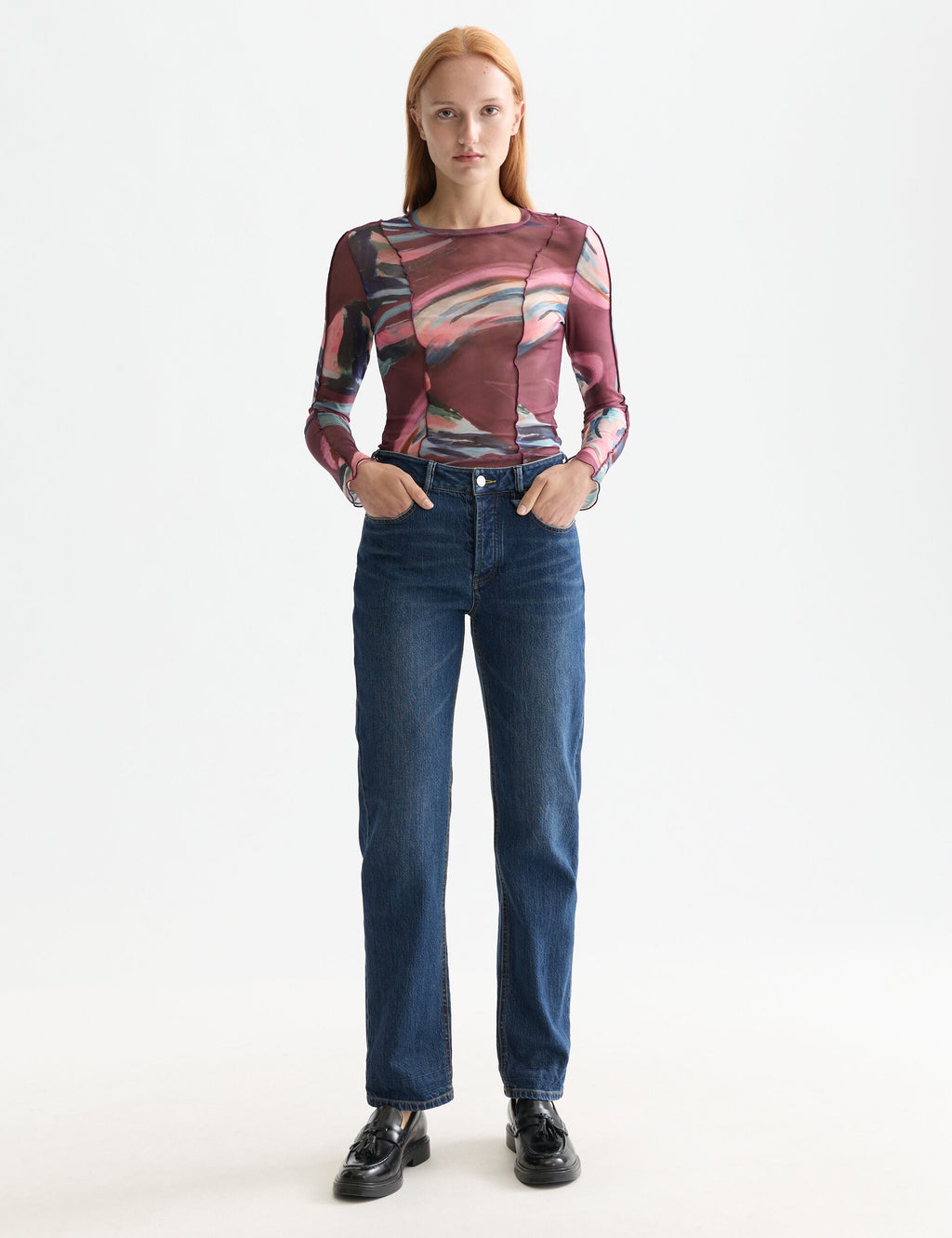 All over printed mesh long sleeve T-shirt