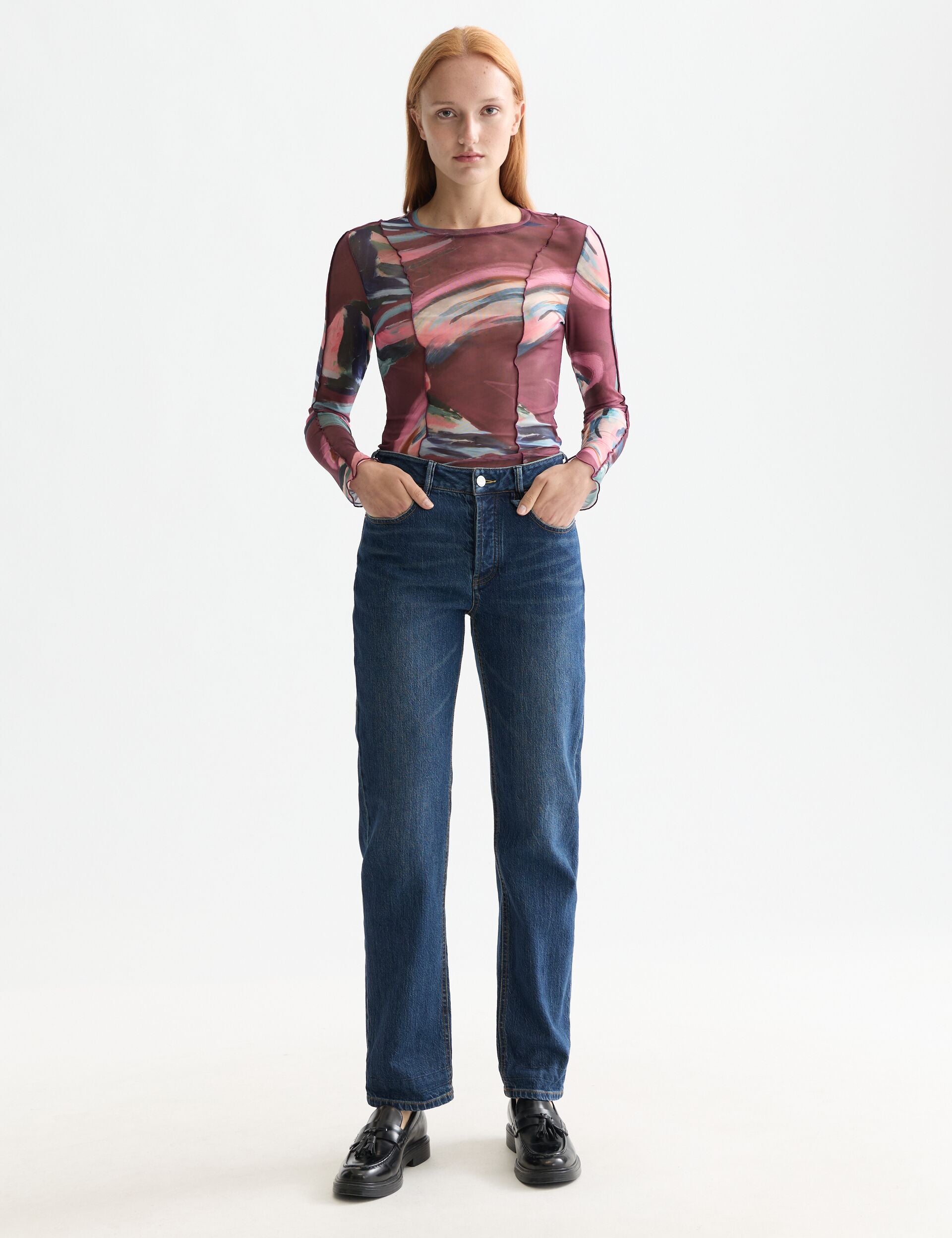 All over printed mesh long sleeve T-shirt