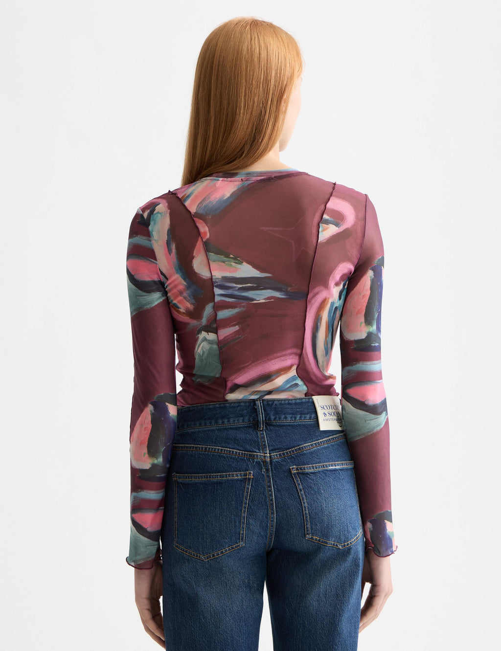 All over printed mesh long sleeve T-shirt