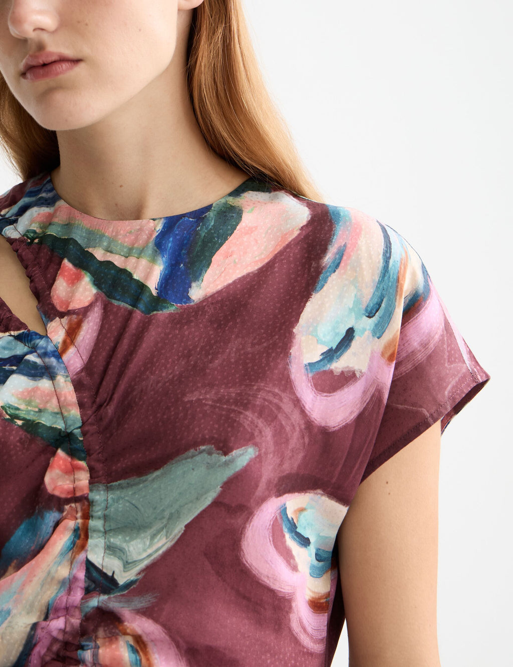 Draw string keyhole short sleeve top