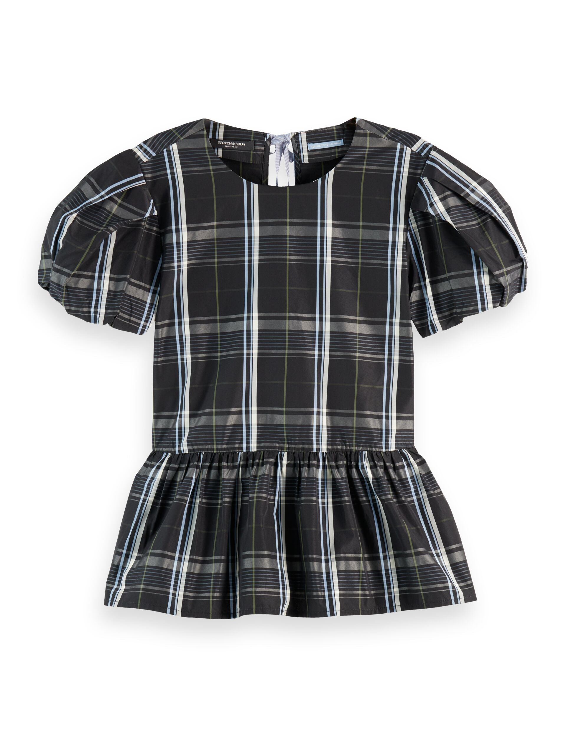 Cap sleeve taffeta top with peplum