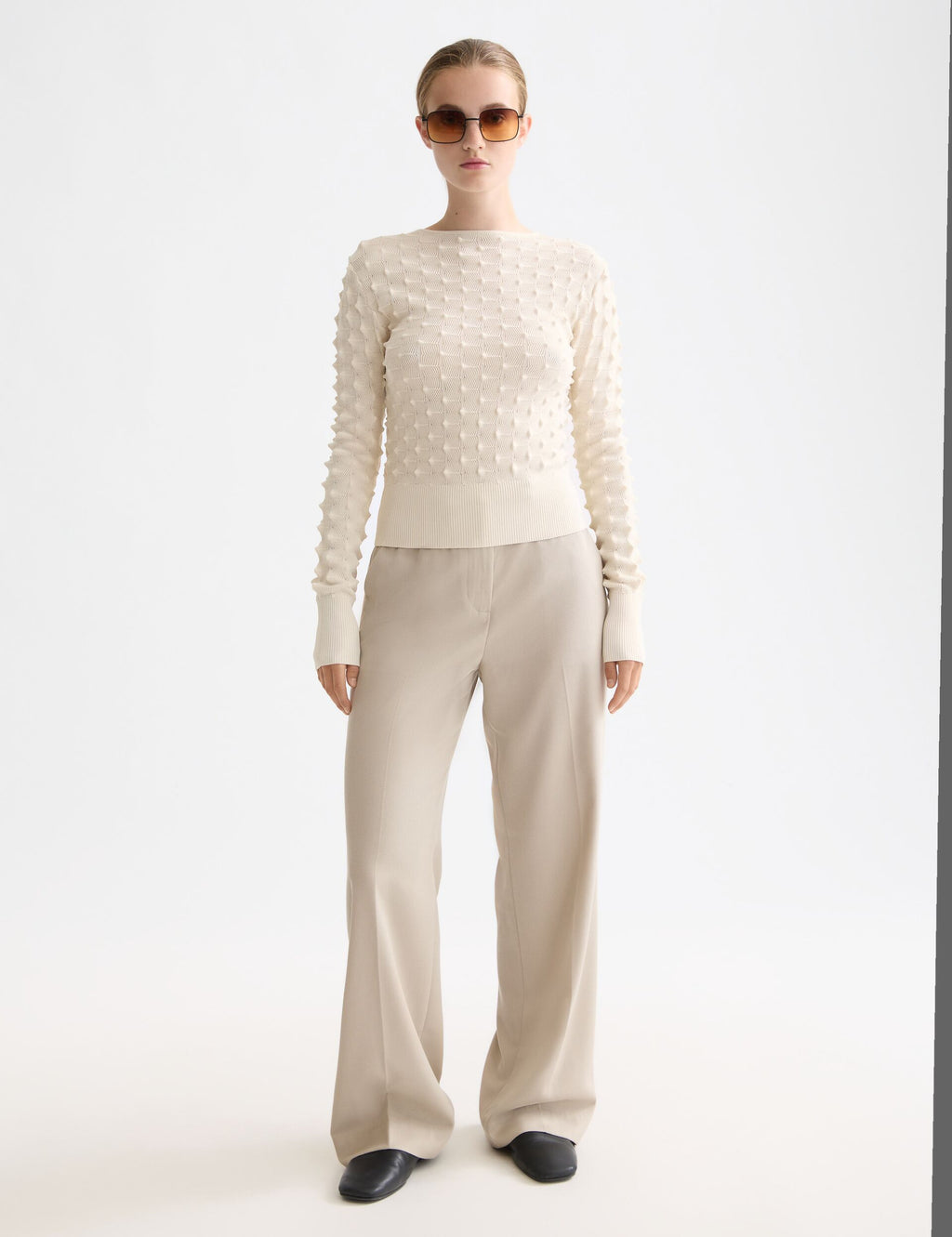 Slash neck textured stitch pullover