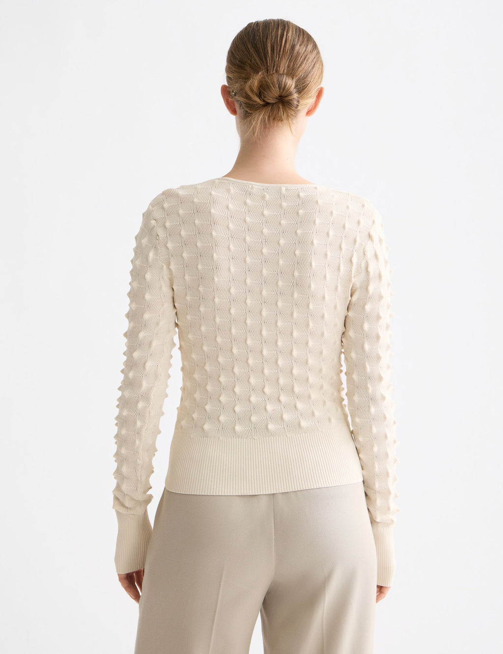 Slash neck textured stitch pullover