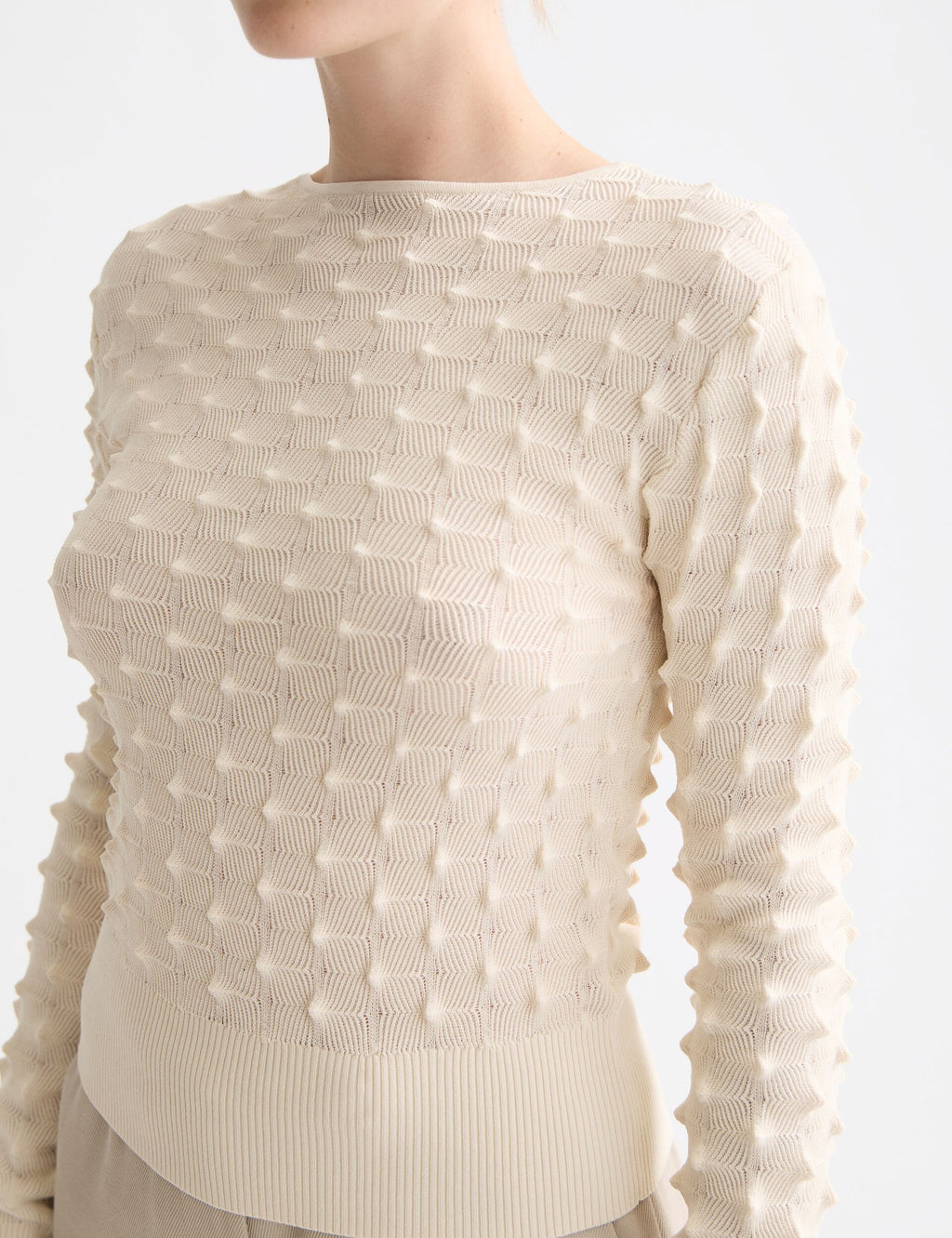 Slash neck textured stitch pullover