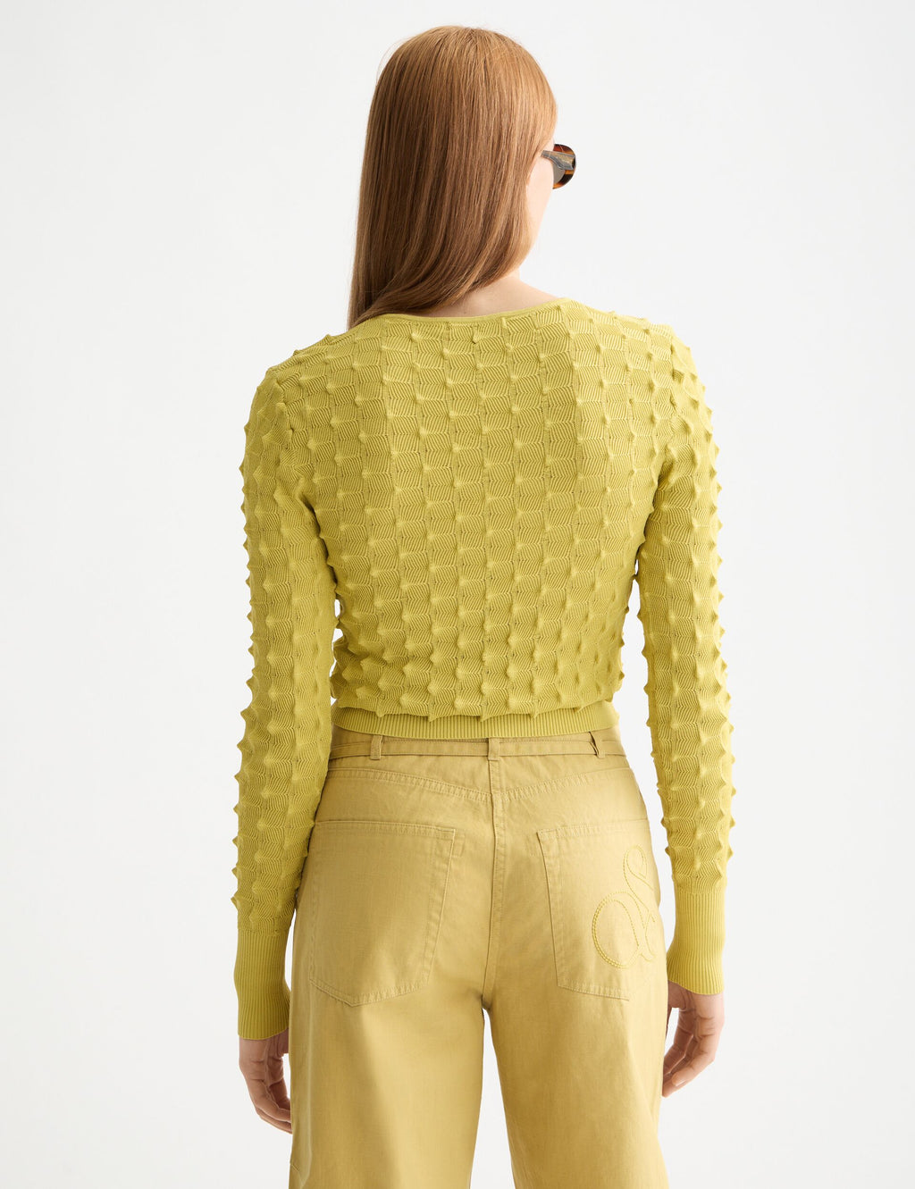 Slash neck textured stitch pullover