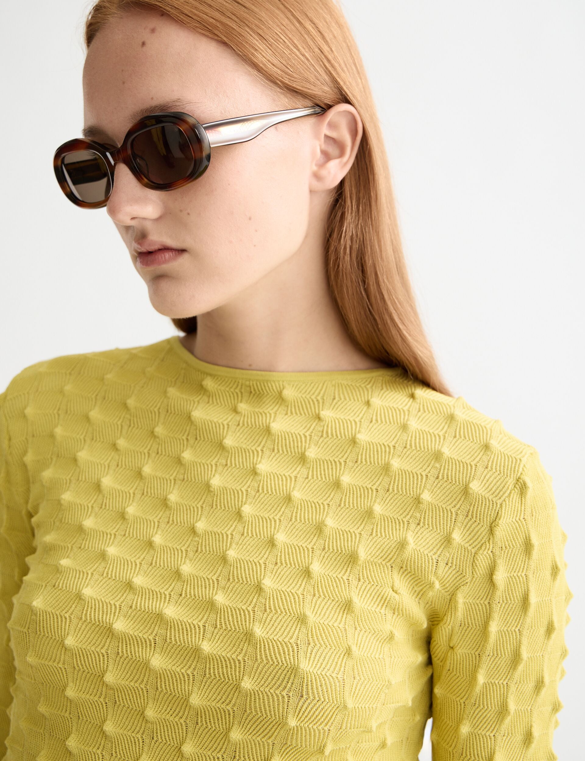 Slash neck textured stitch pullover