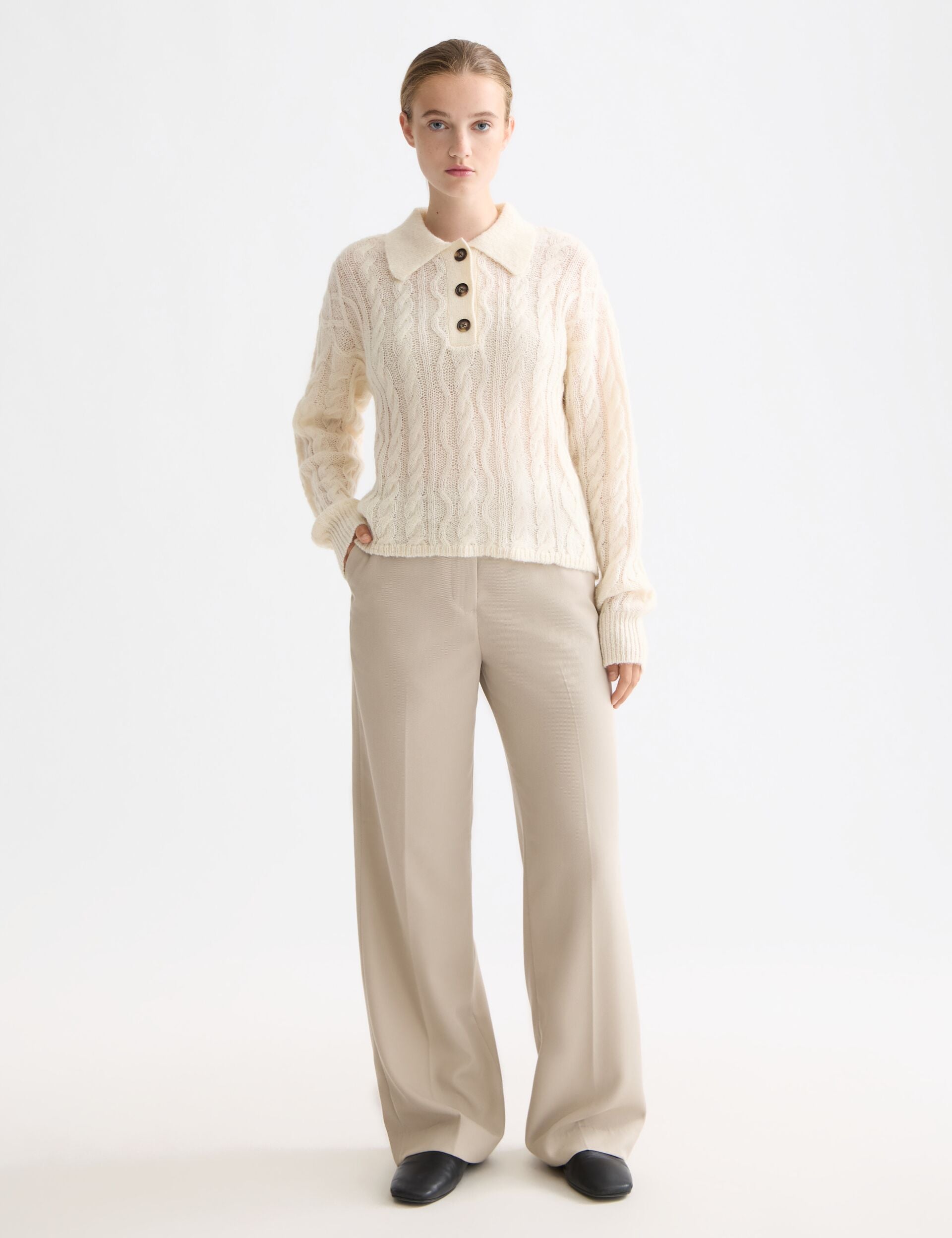 Cable stitch polo neck pullover