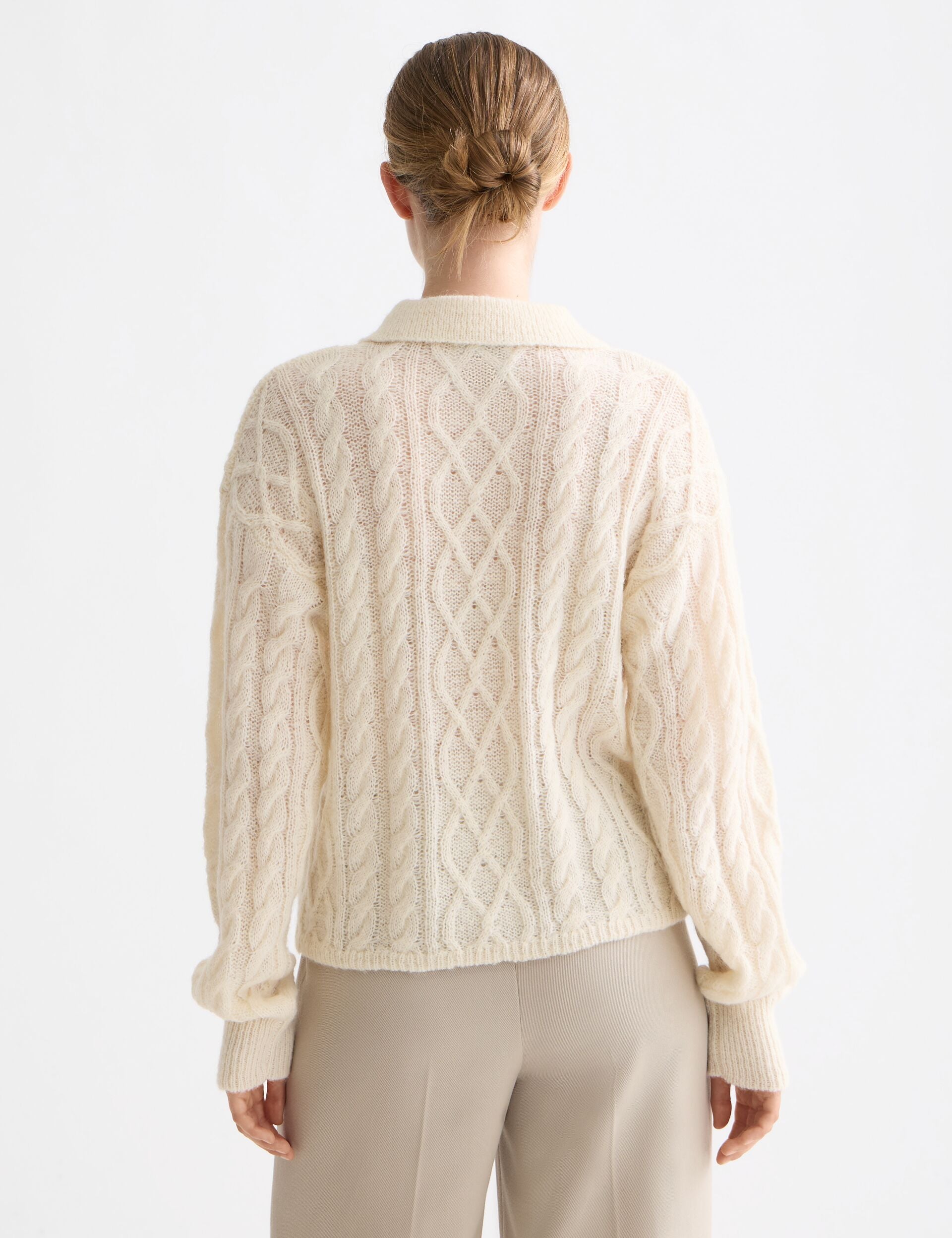 Cable stitch polo neck pullover