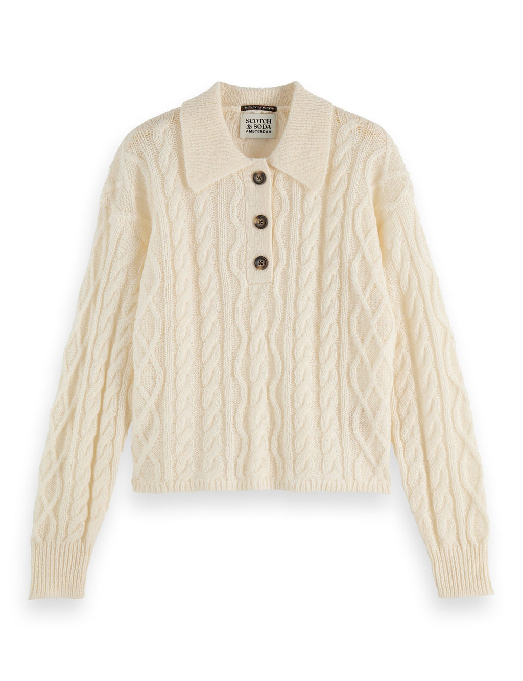 Cable stitch polo neck pullover