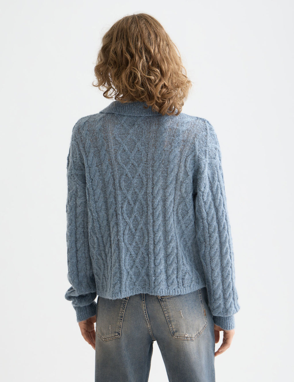 Cable stitch polo neck pullover