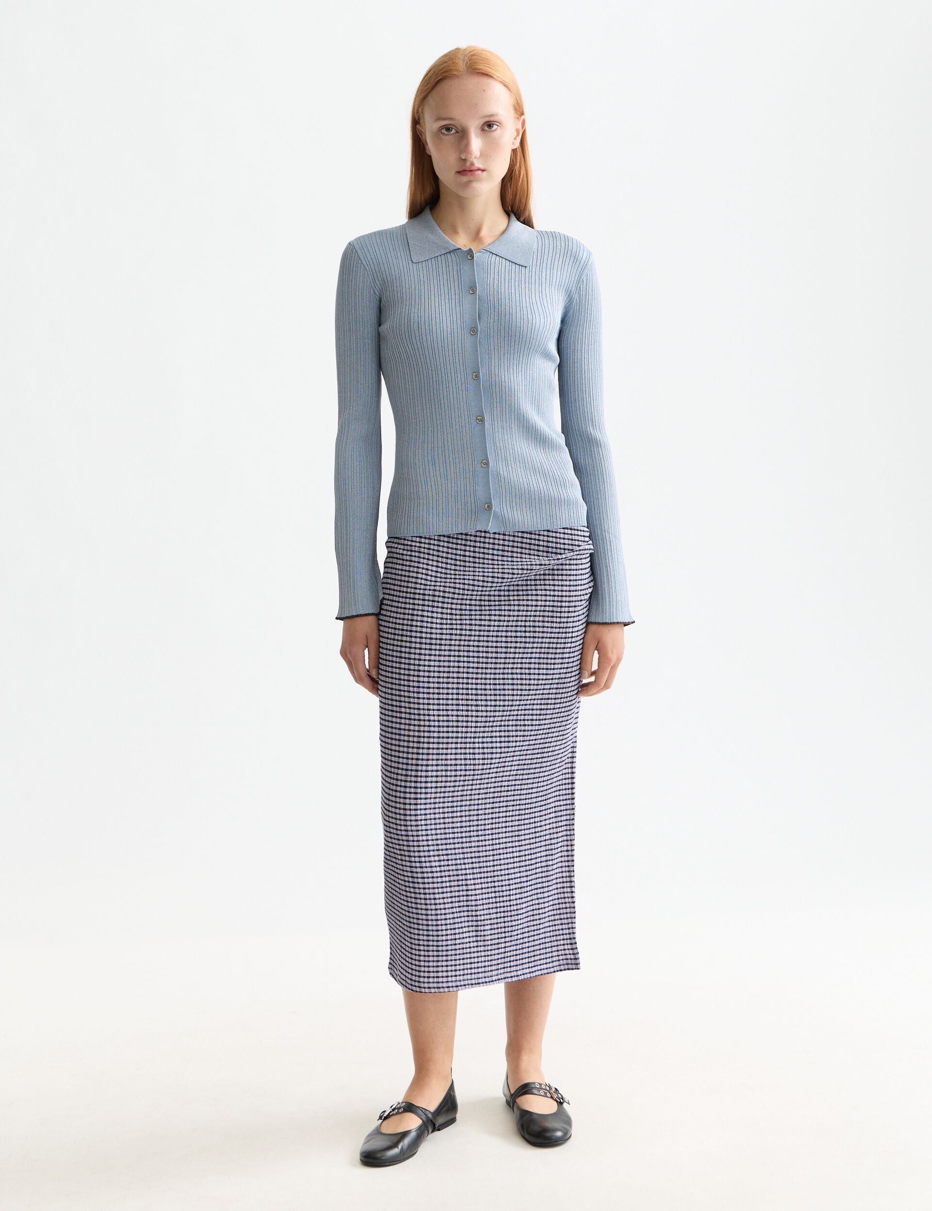 Metallic skinny rib fitted cardigan