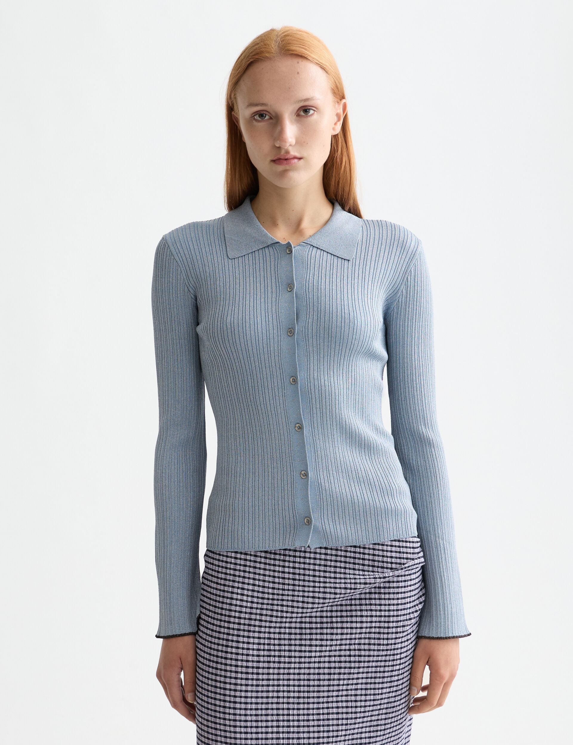 Metallic skinny rib fitted cardigan