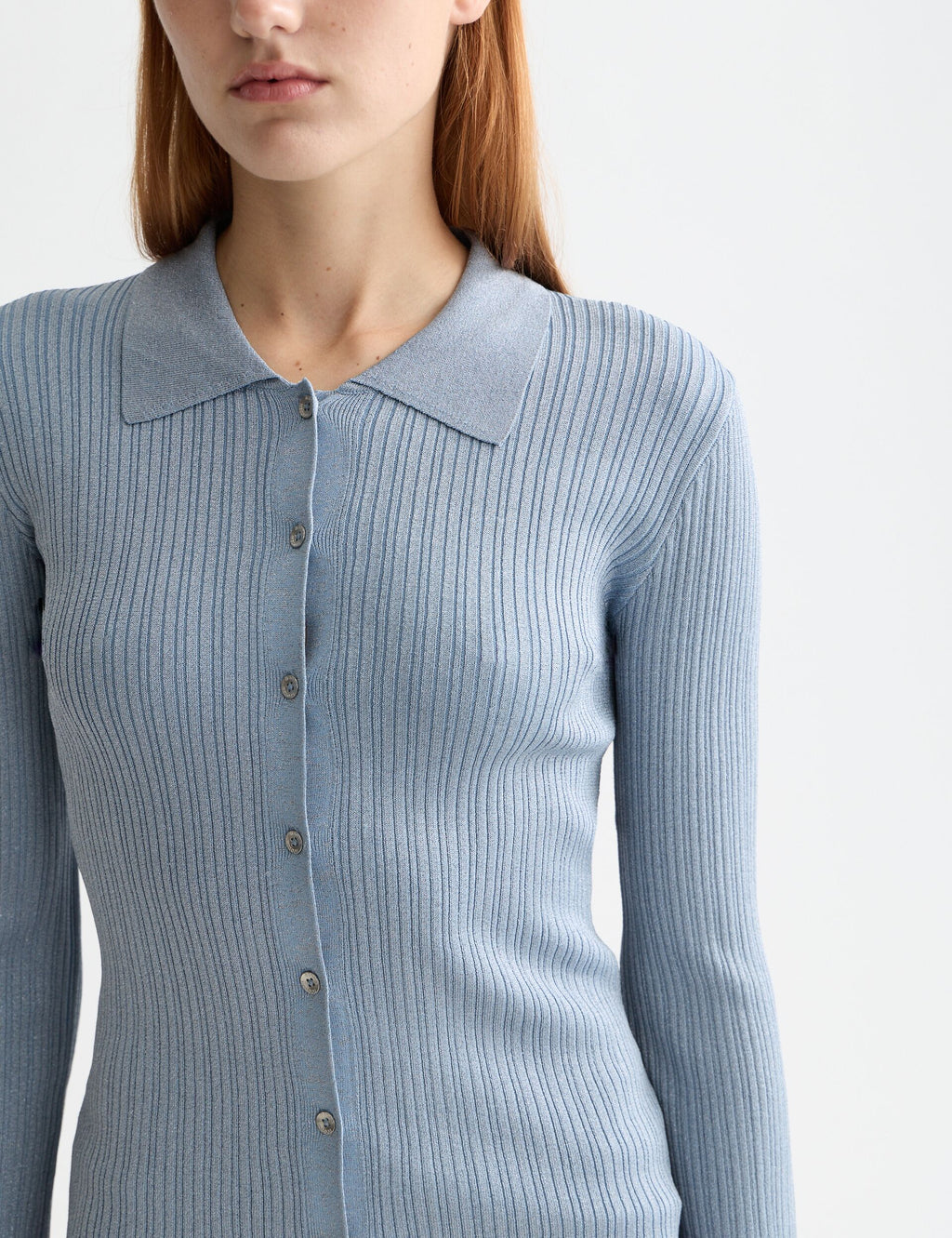 Metallic skinny rib fitted cardigan