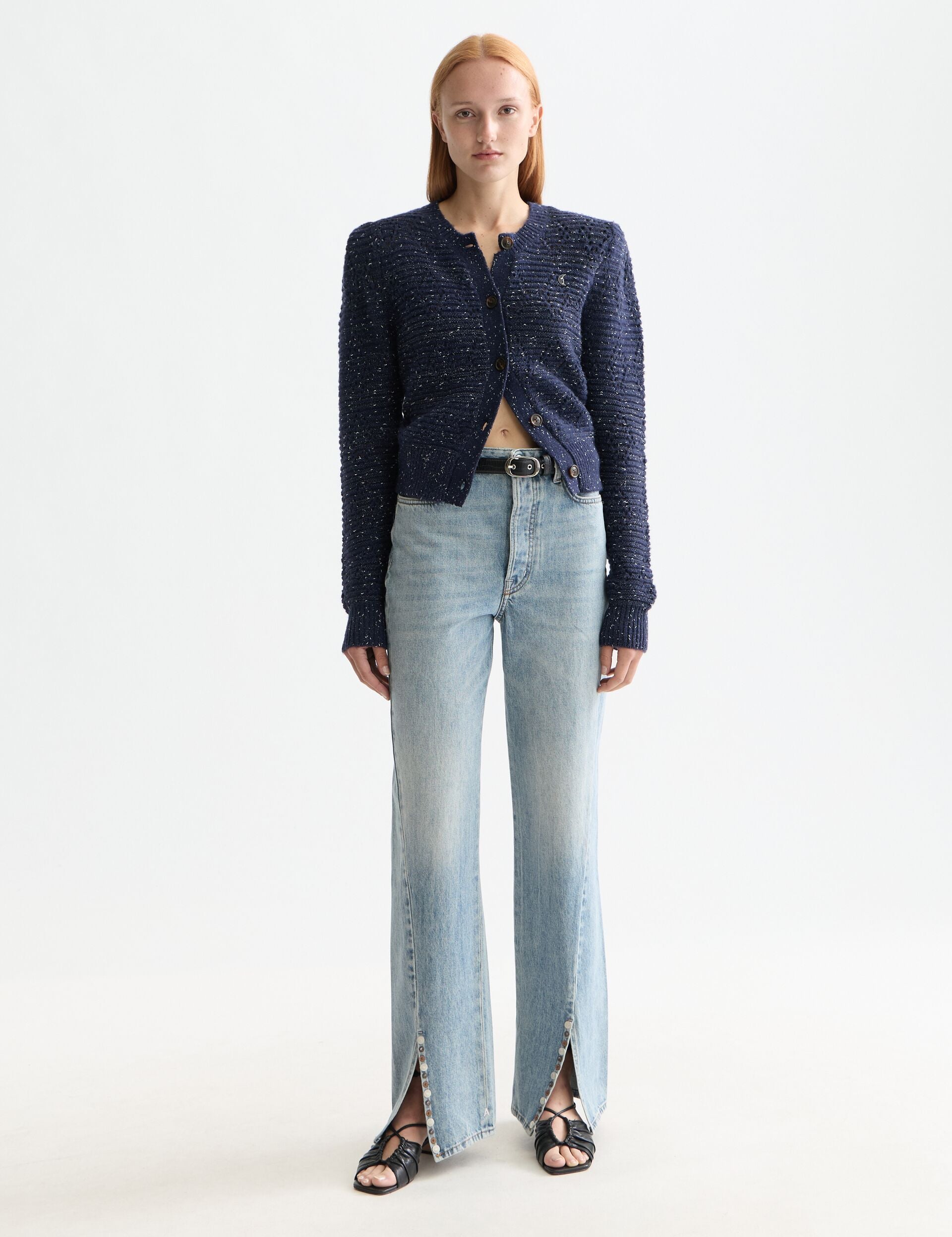 Metallic crew neck cardigan