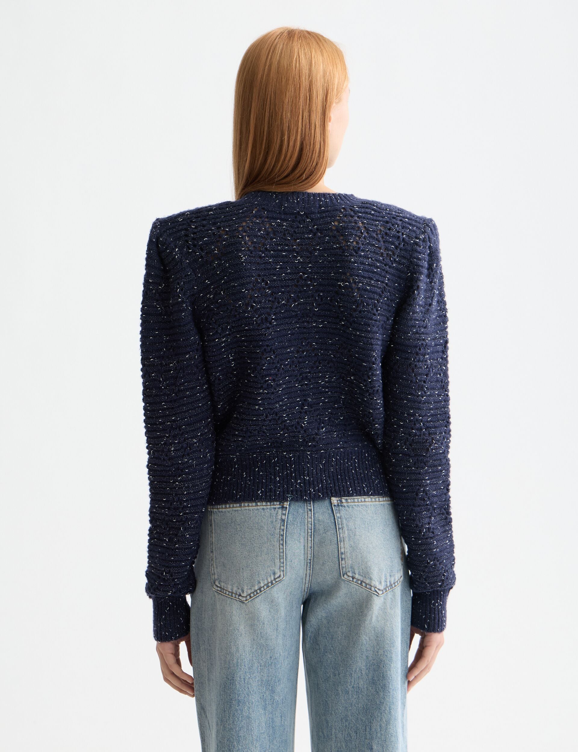 Metallic crew neck cardigan