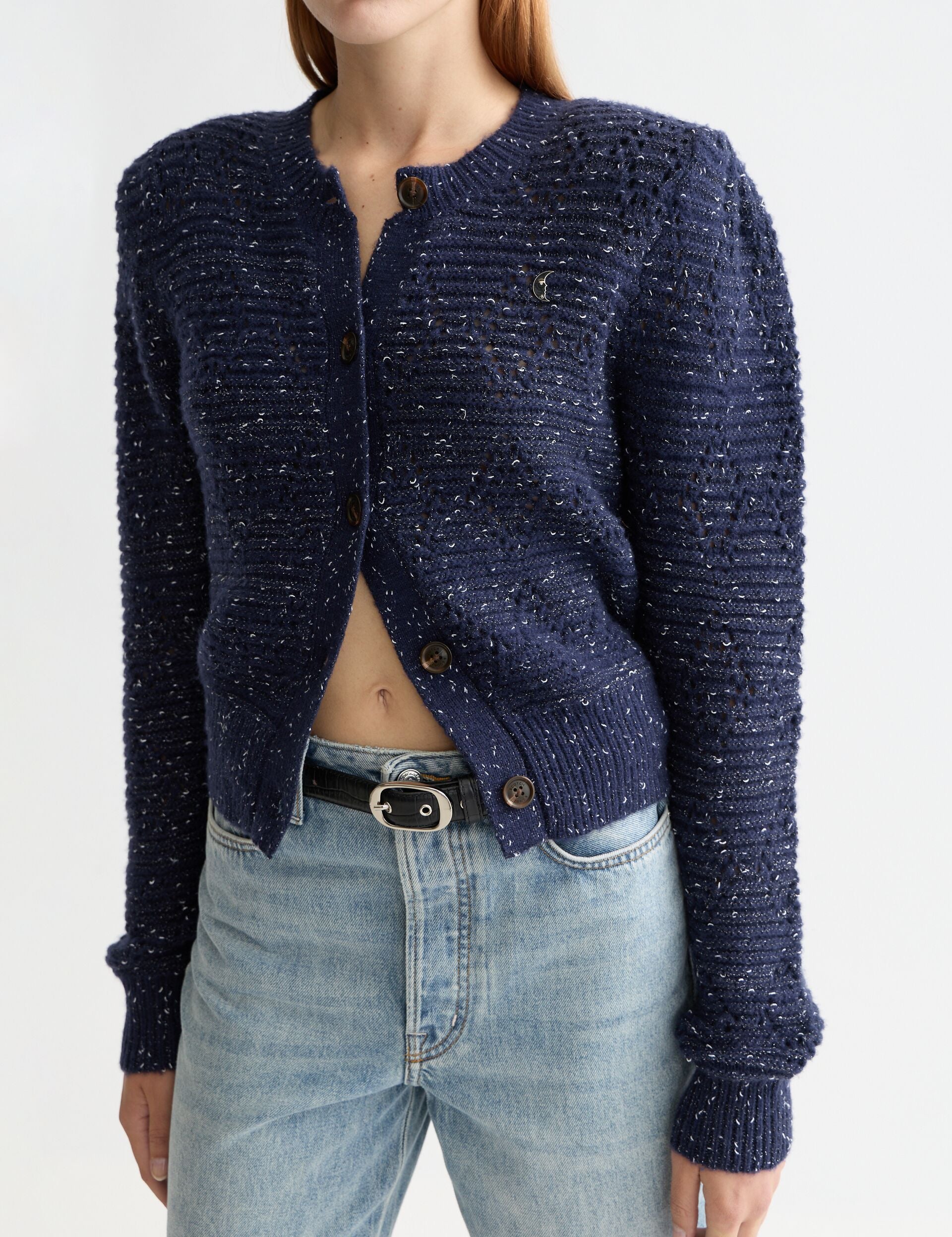 Metallic crew neck cardigan