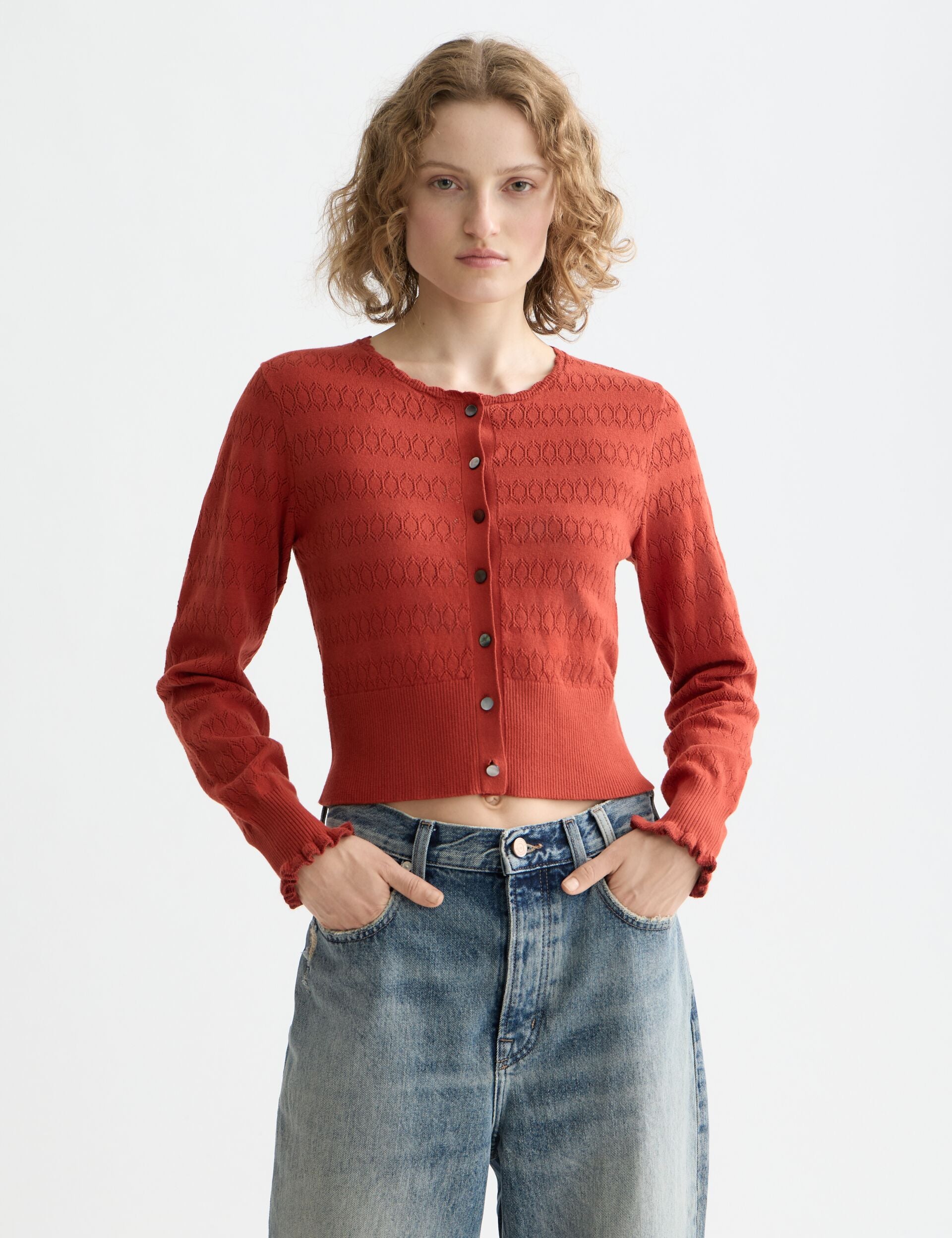 Pointelle knitted cardigan