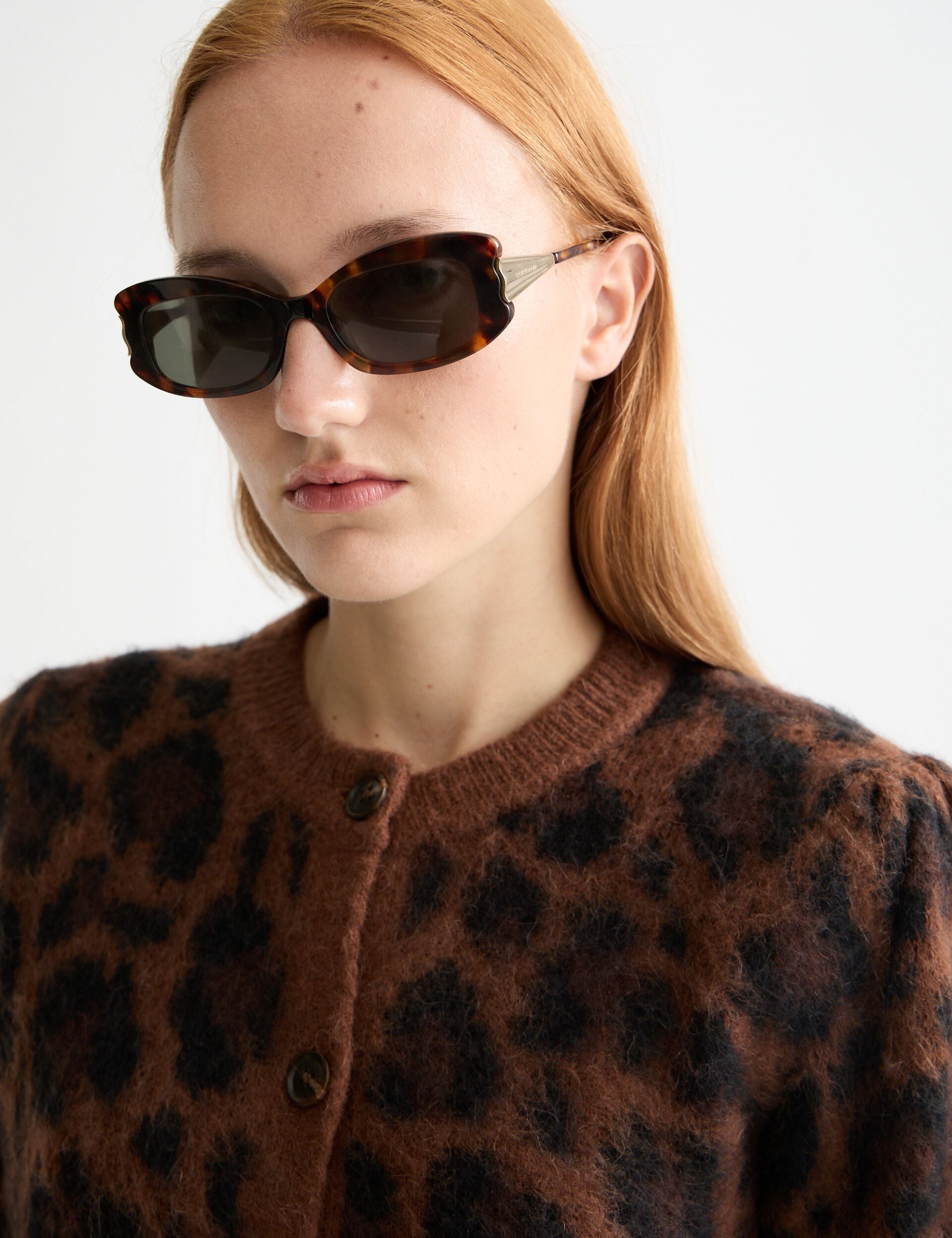 Fuzzy jacquard cardigan