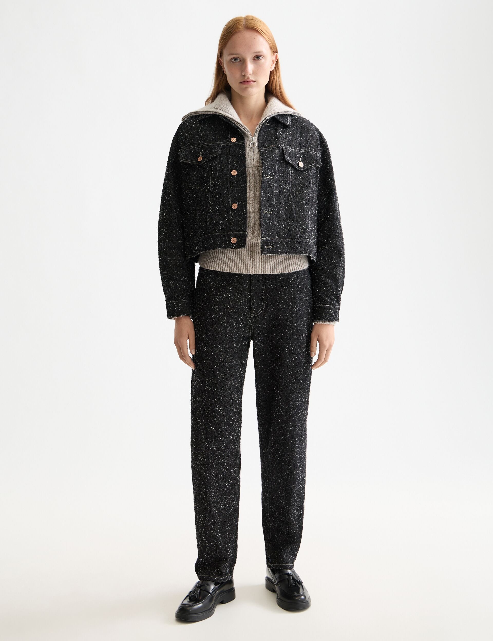 Black denim textured oversized jacket — Black Snow – Scotch