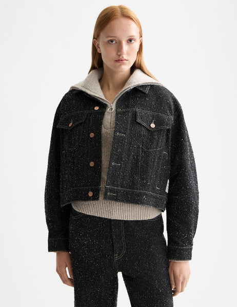 Black denim textured oversized jacket — Black Snow – Scotch
