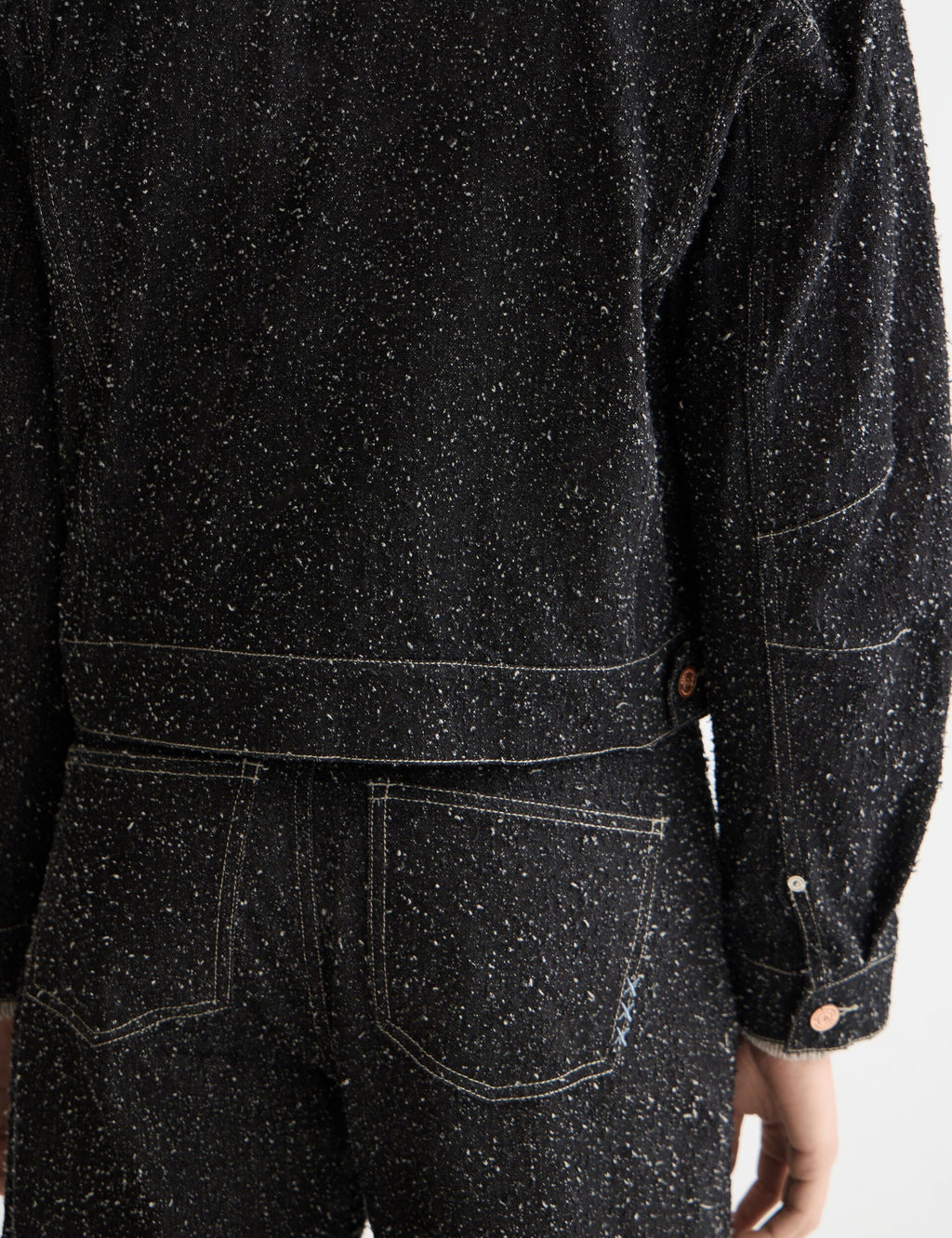 Black denim textured oversized jacket — Black Snow