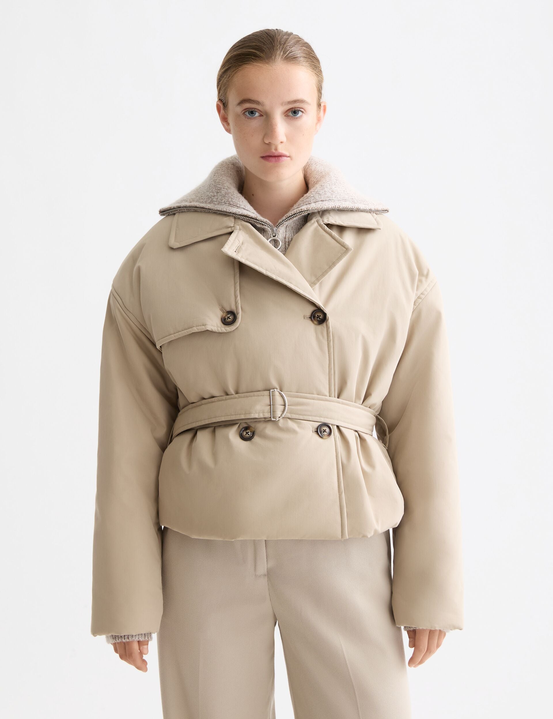 Lightweight padded poplin trench