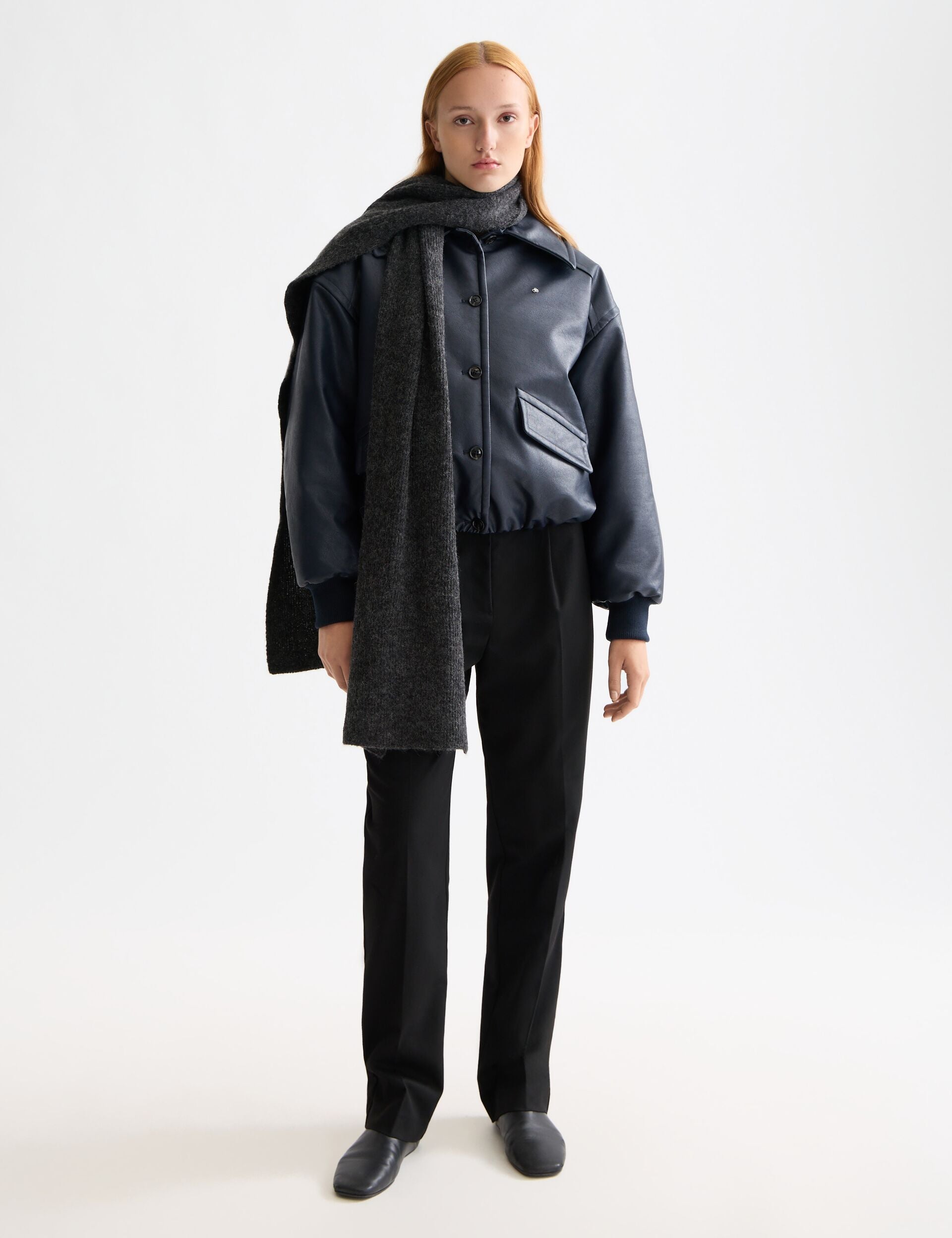 Faux leather bomber jacket