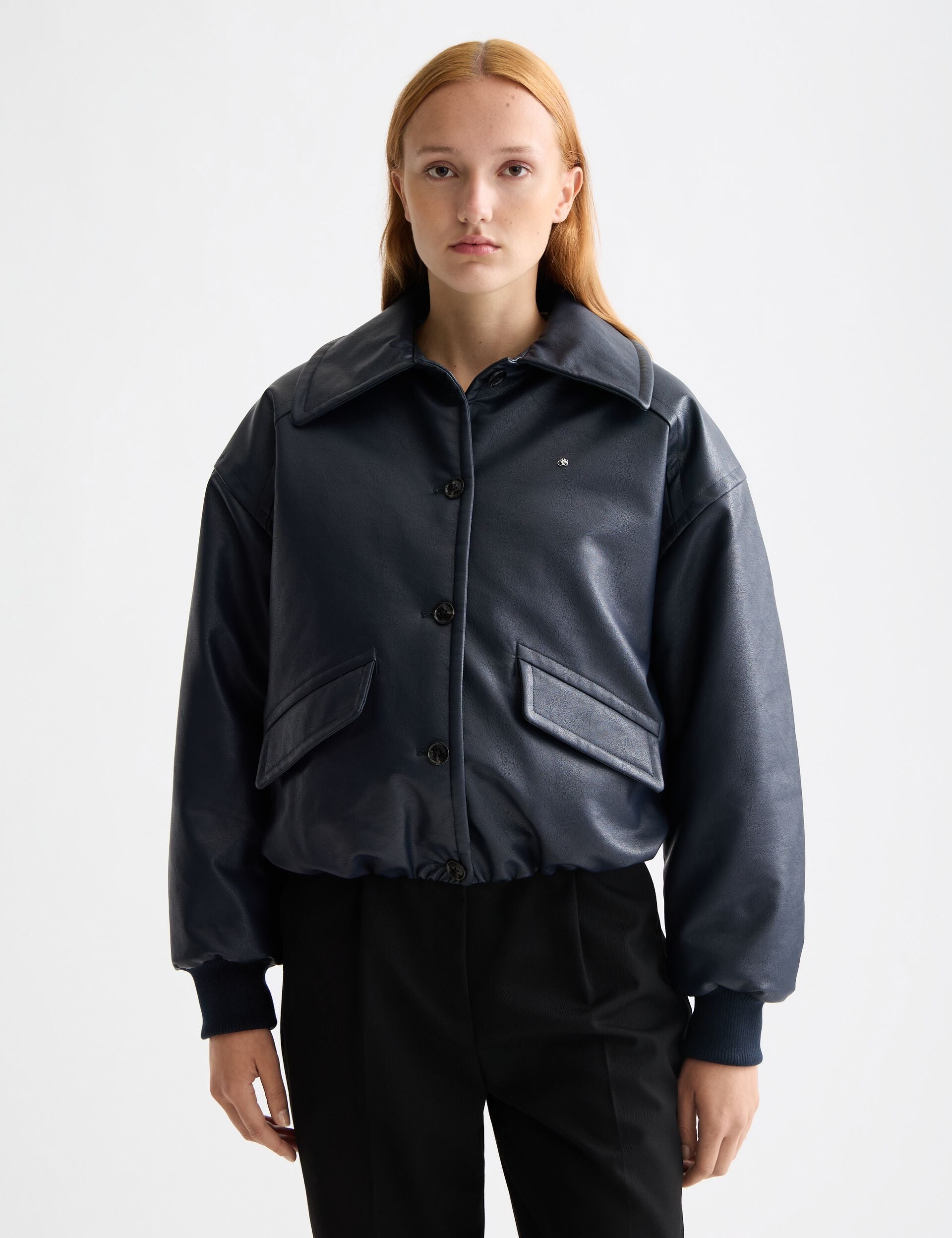 Faux leather bomber jacket