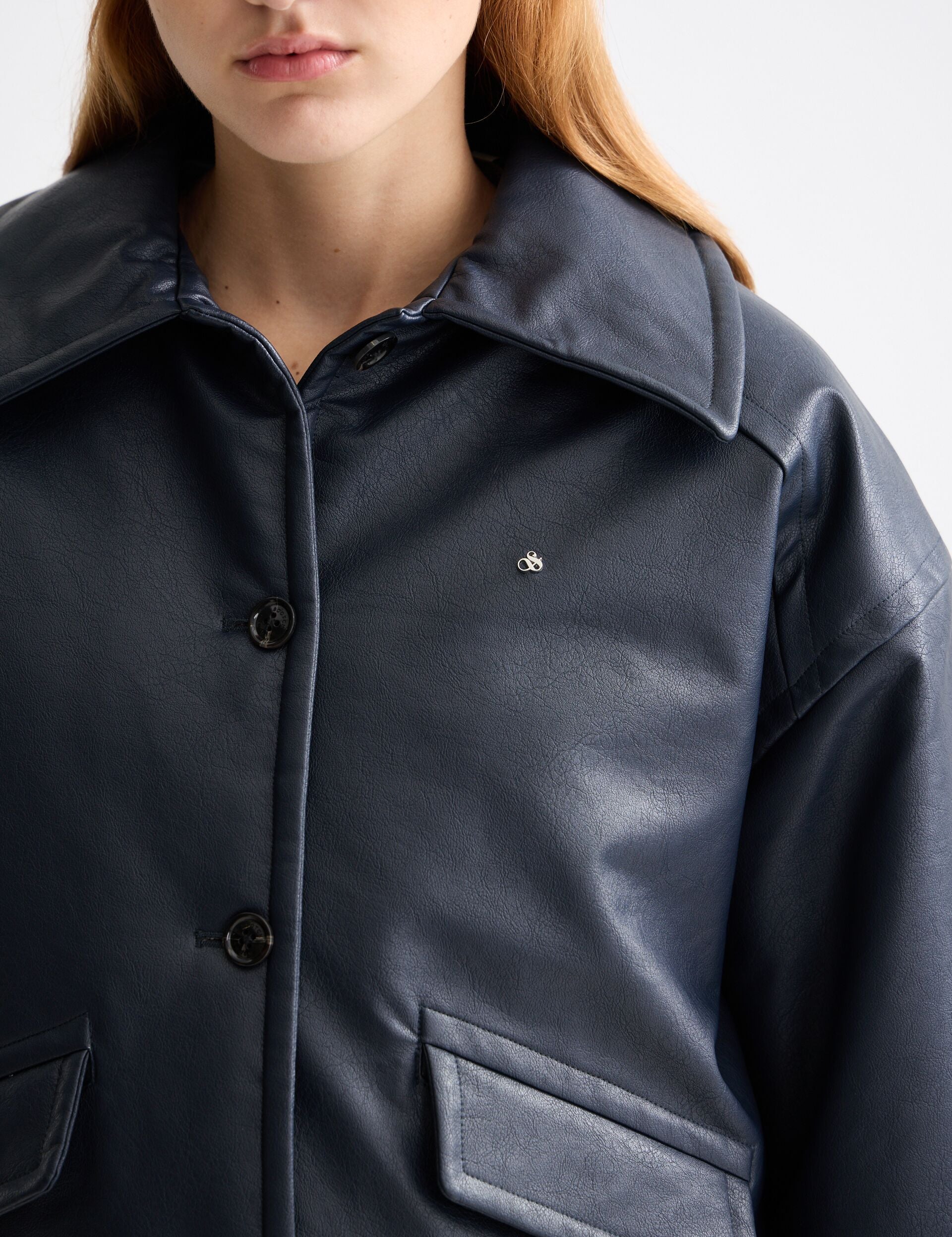 Faux leather bomber jacket